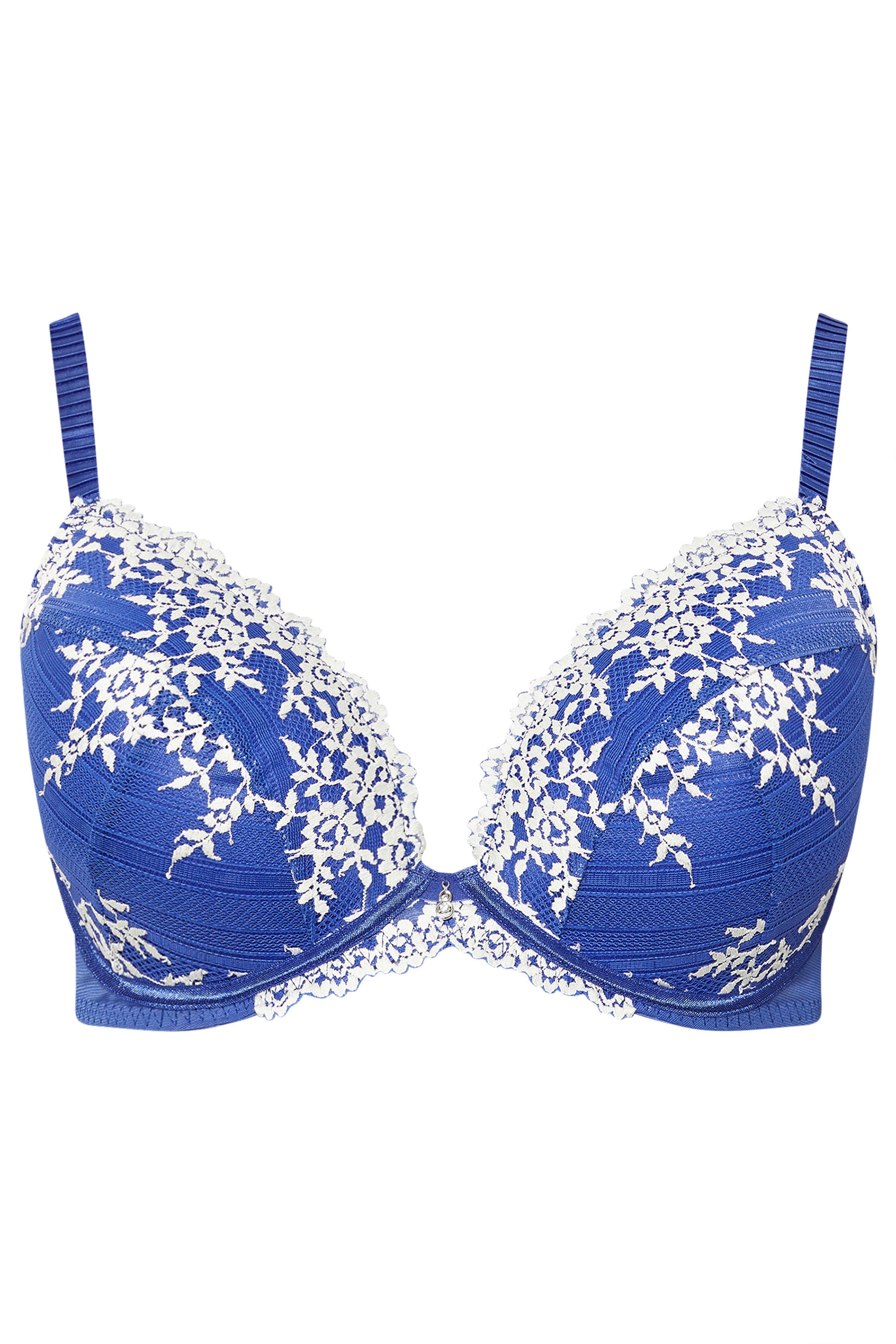 YOURS Plus Size Blue Floral Embroidered Plunge Bra | Yours Clothing 5