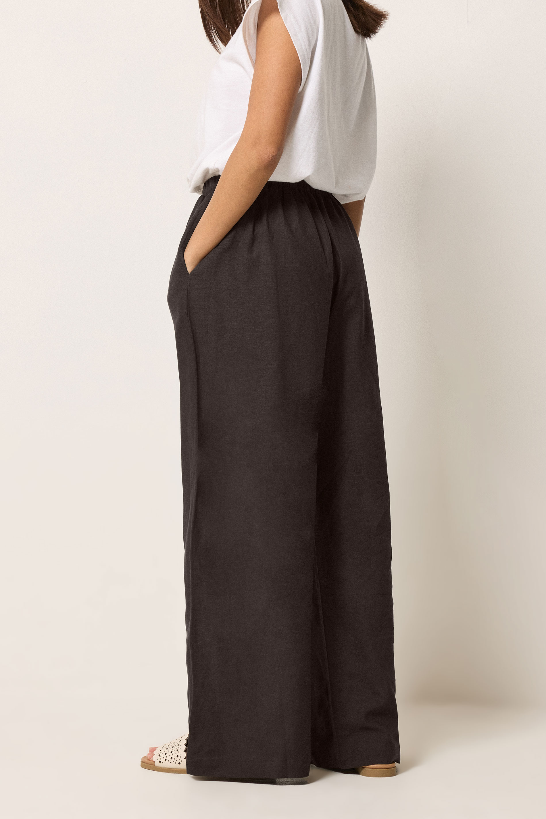 PixieGirl Petite Women's Brown Linen Wide Leg Trousers | PixieGirl 4