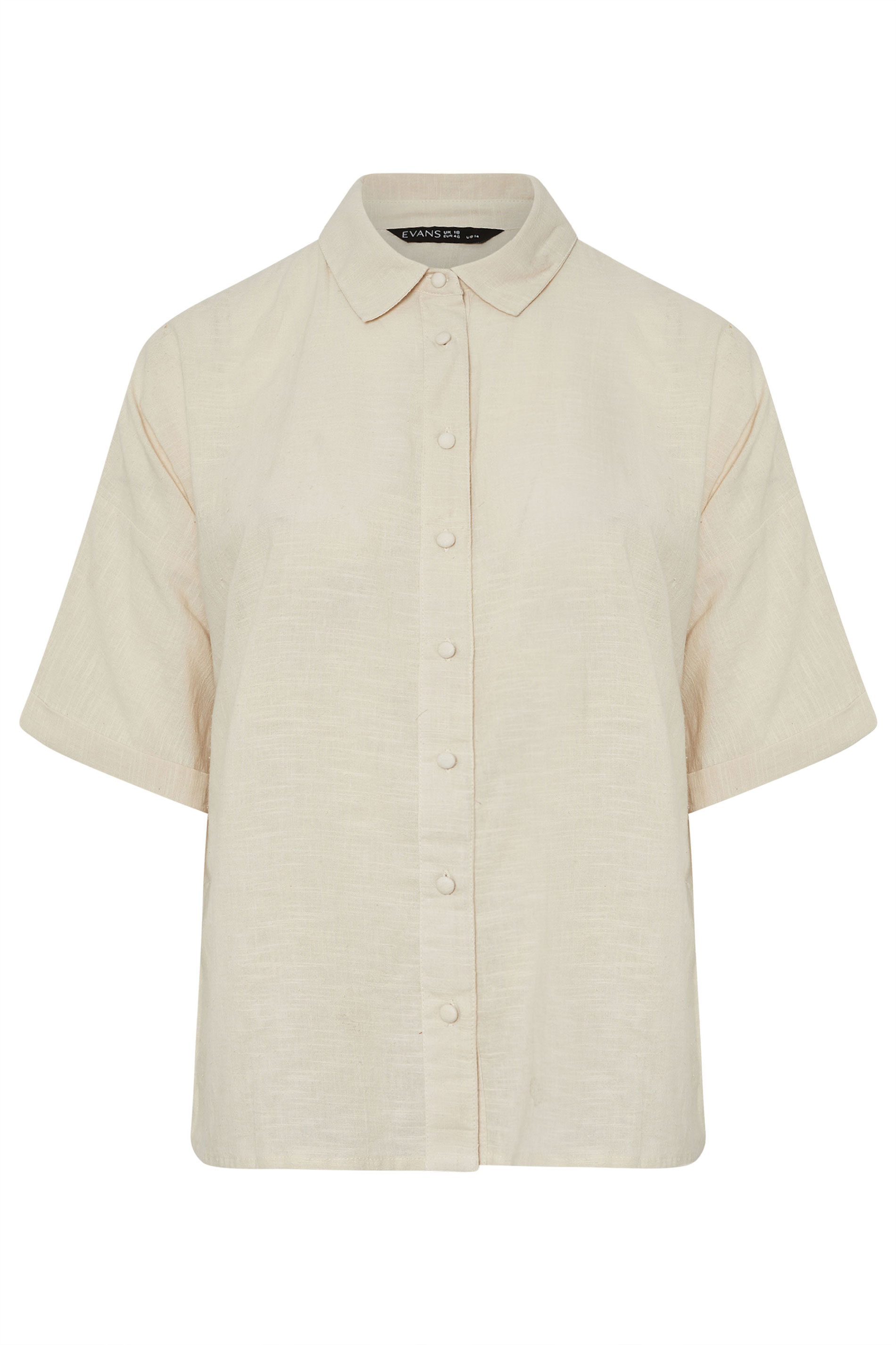 EVANS Plus Size Natural Brown Short Sleeve Cotton Shirt | Evans 6