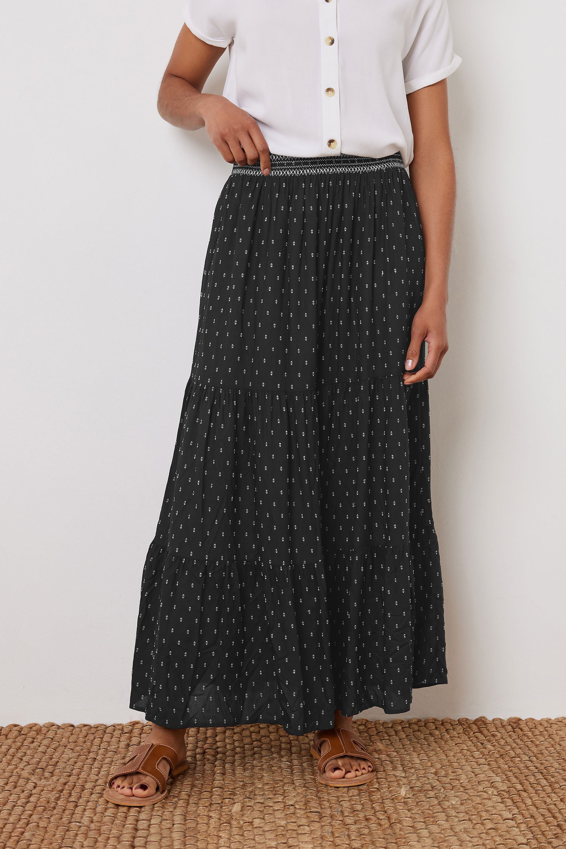 M&Co Black Dobby Tiered Maxi Skirt | M&Co 1