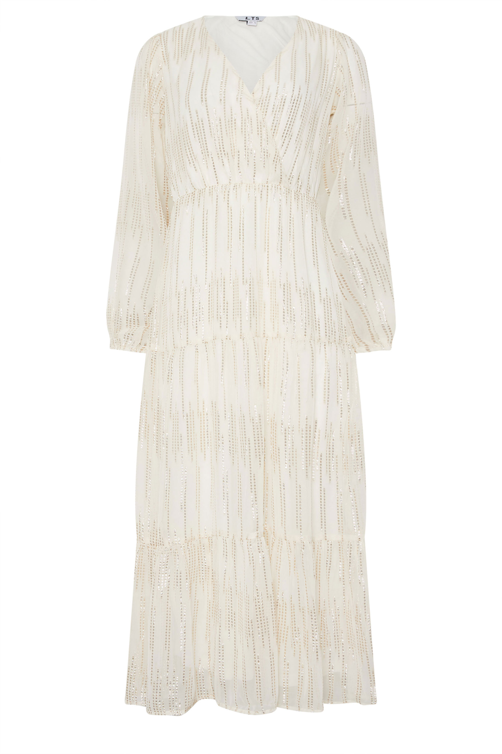 LTS Tall Ivory White Metallic Dash Tiered Maxi Dress | Long Tall Sally 5