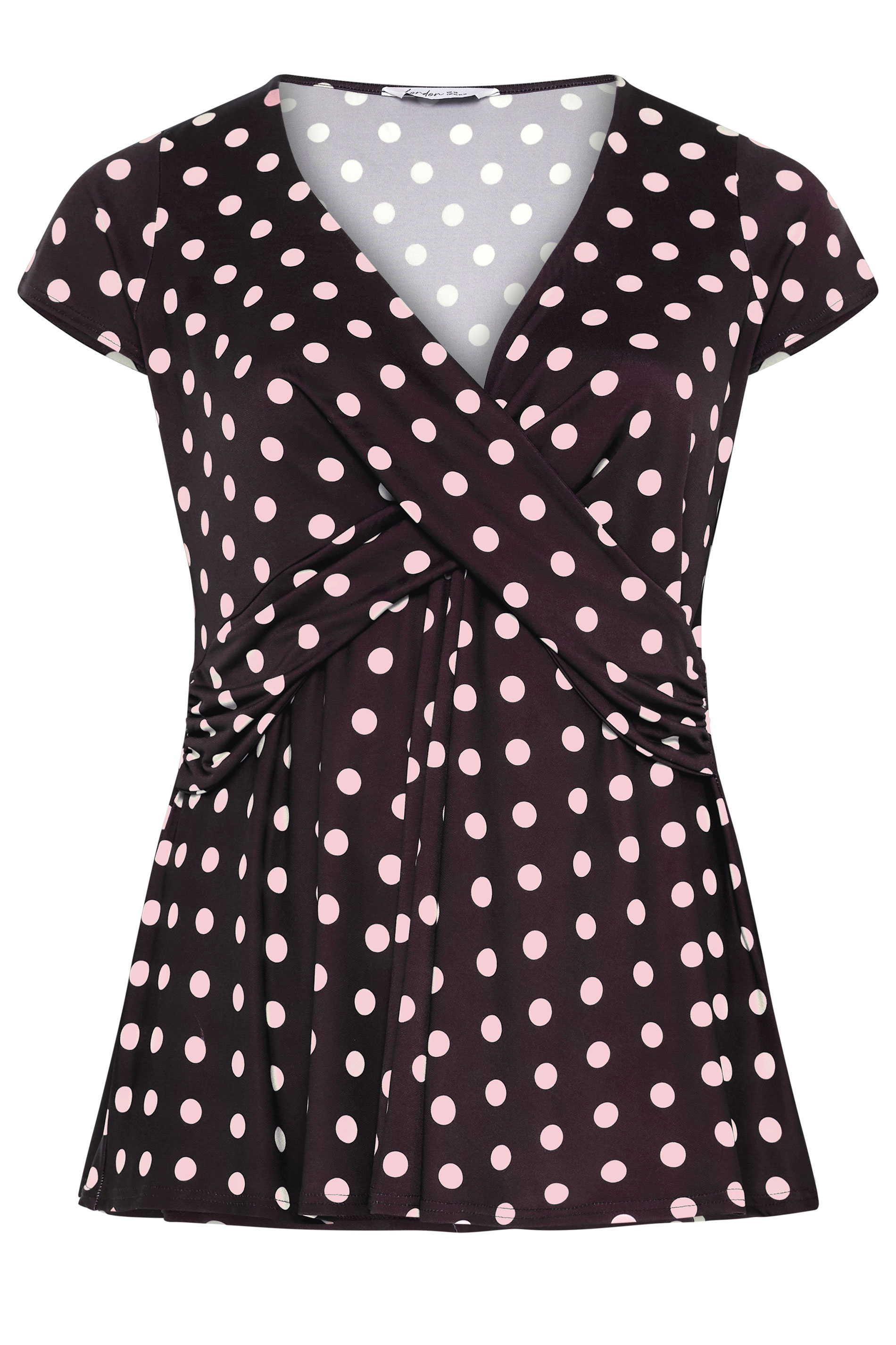 YOURS LONDON Plus Size Purple Polka Dot Wrap Front Top | Yours Clothing 5