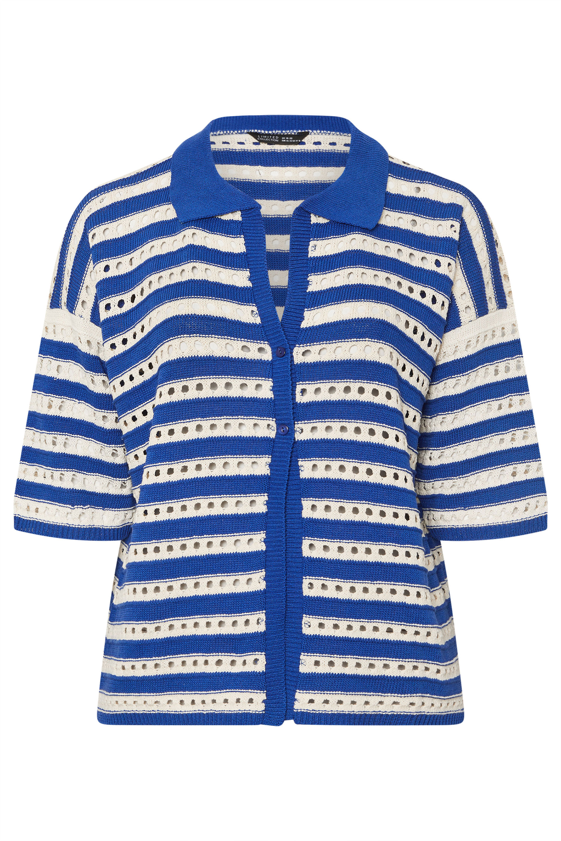 LIMITED COLLECTION Plus Size Blue & White Stripe Crochet Shirt | Yours Clothing 5