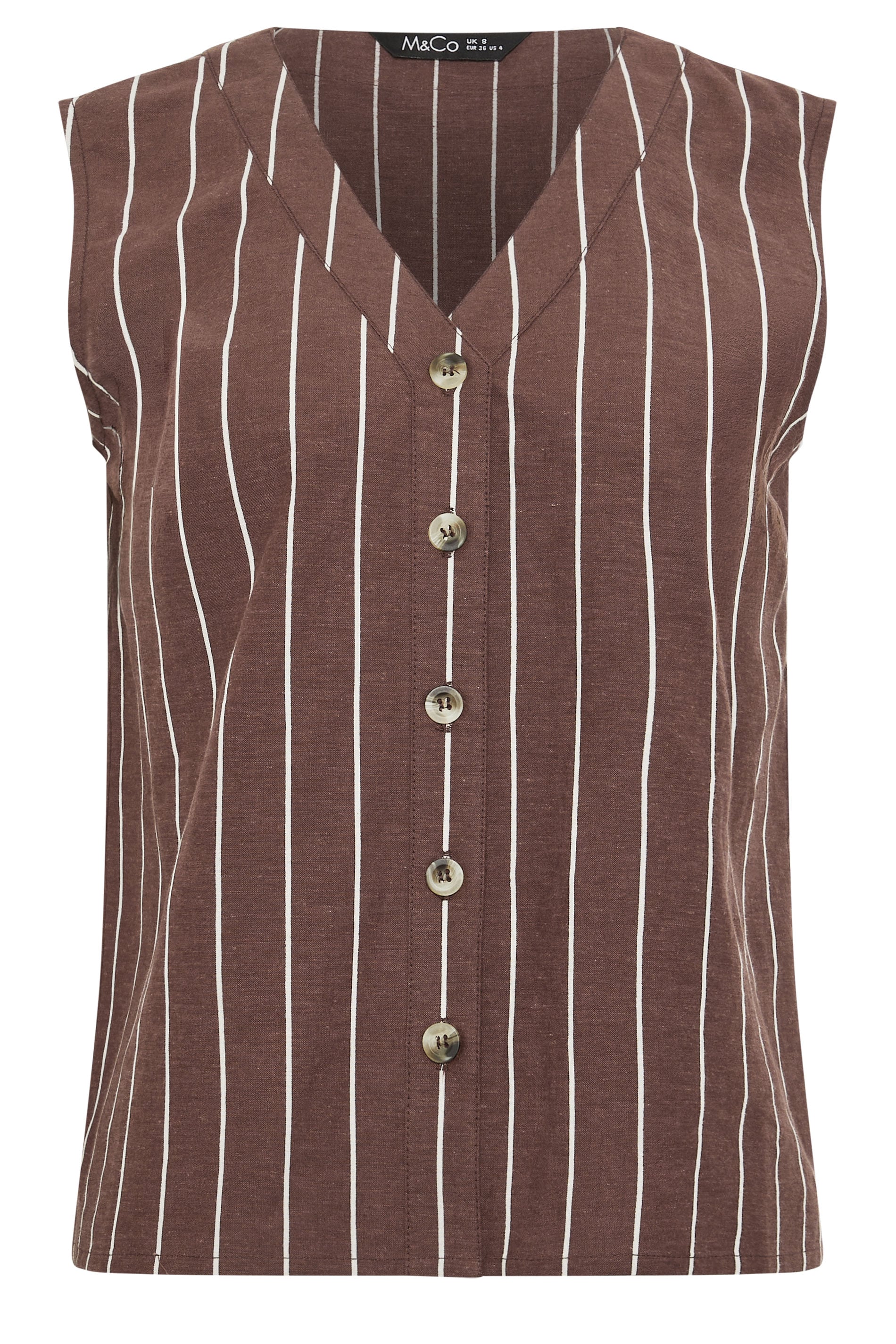 M&Co Petite Chocolate Brown Stripe Button Front Vest Top | M&Co 6
