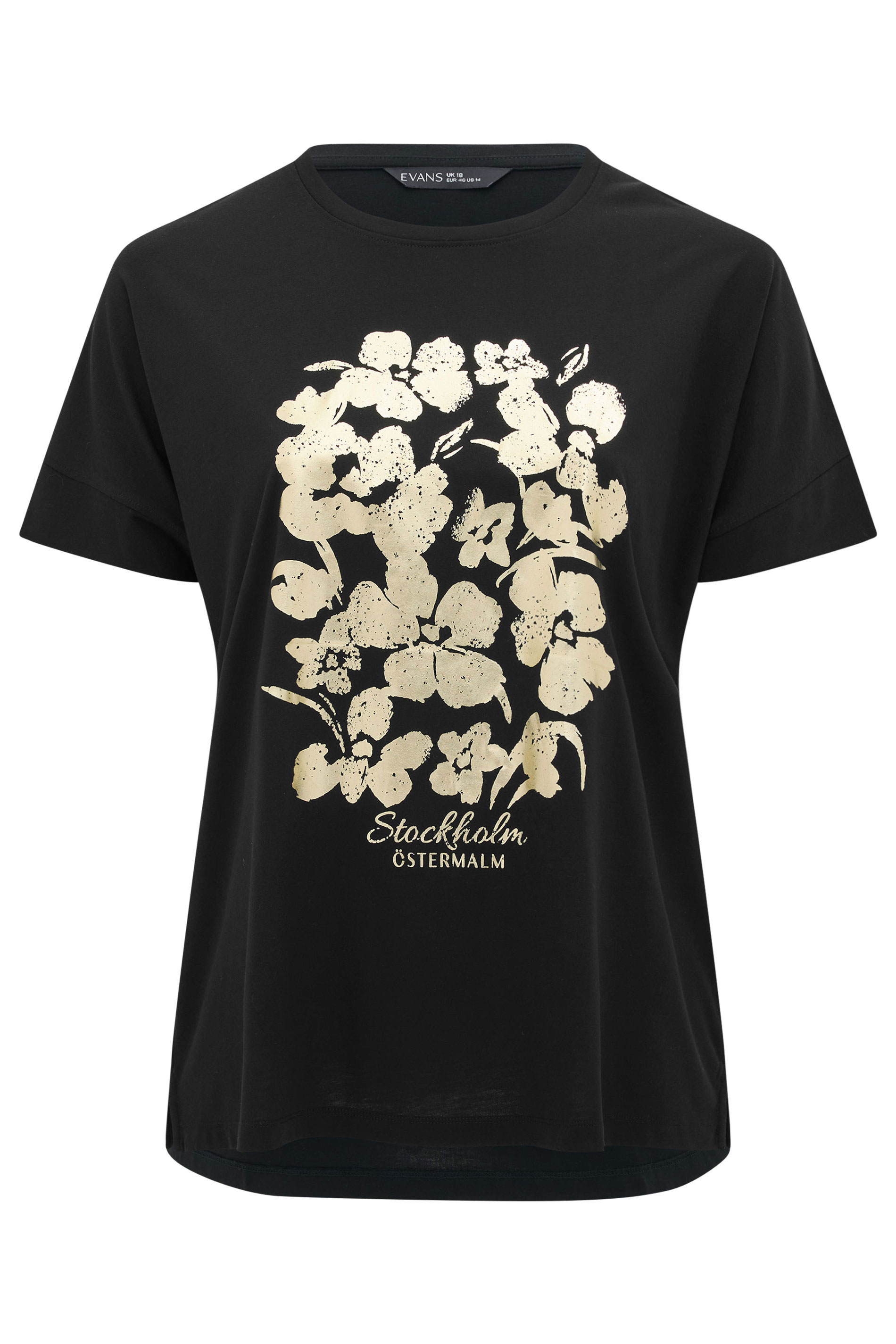 EVANS Plus Size Black & Gold Floral Foil Detail Modal Top | Evans 5