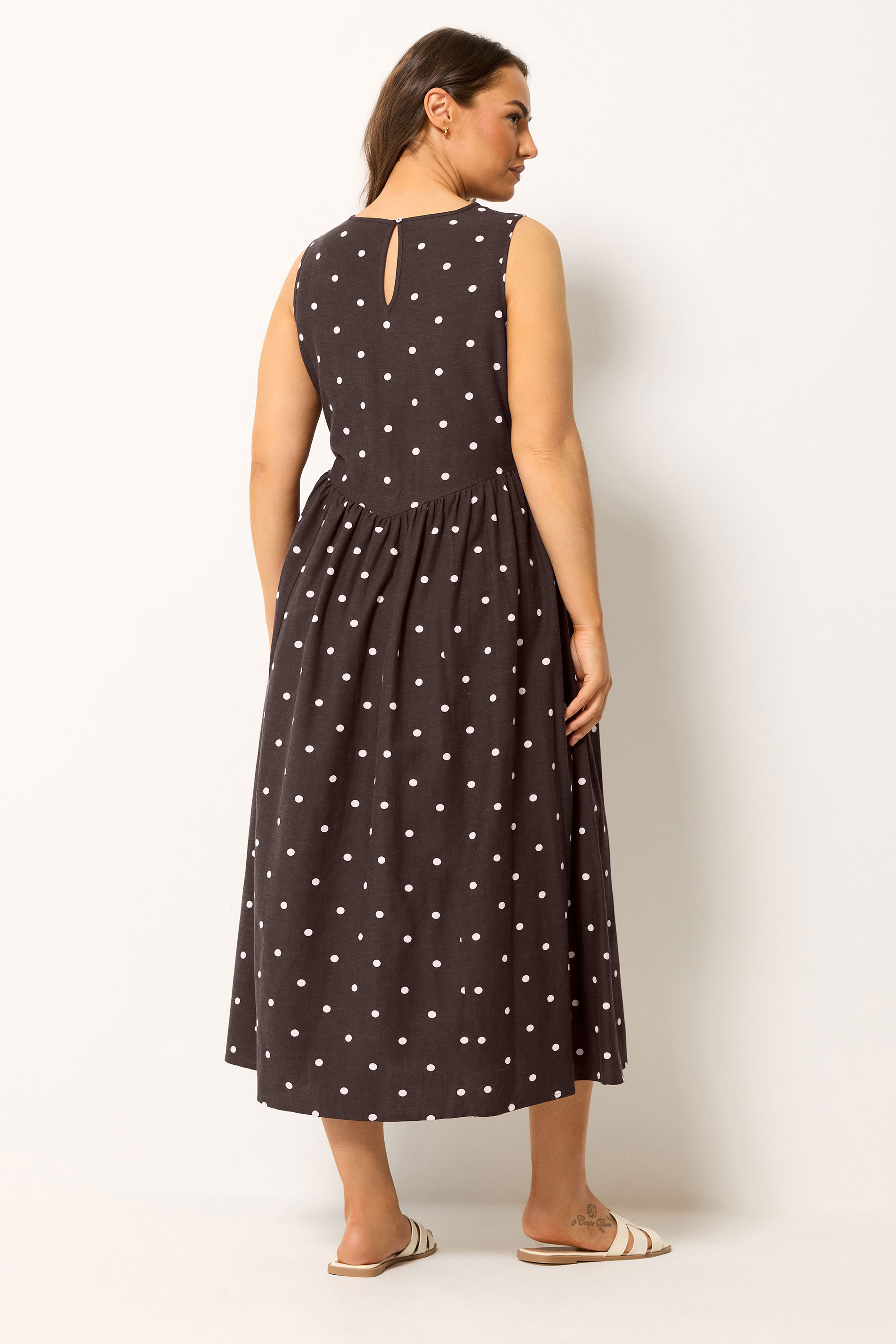YOURS Plus Size Chocolate Brown Polka Dot Linen Maxi Dress | Yours Clothing 2