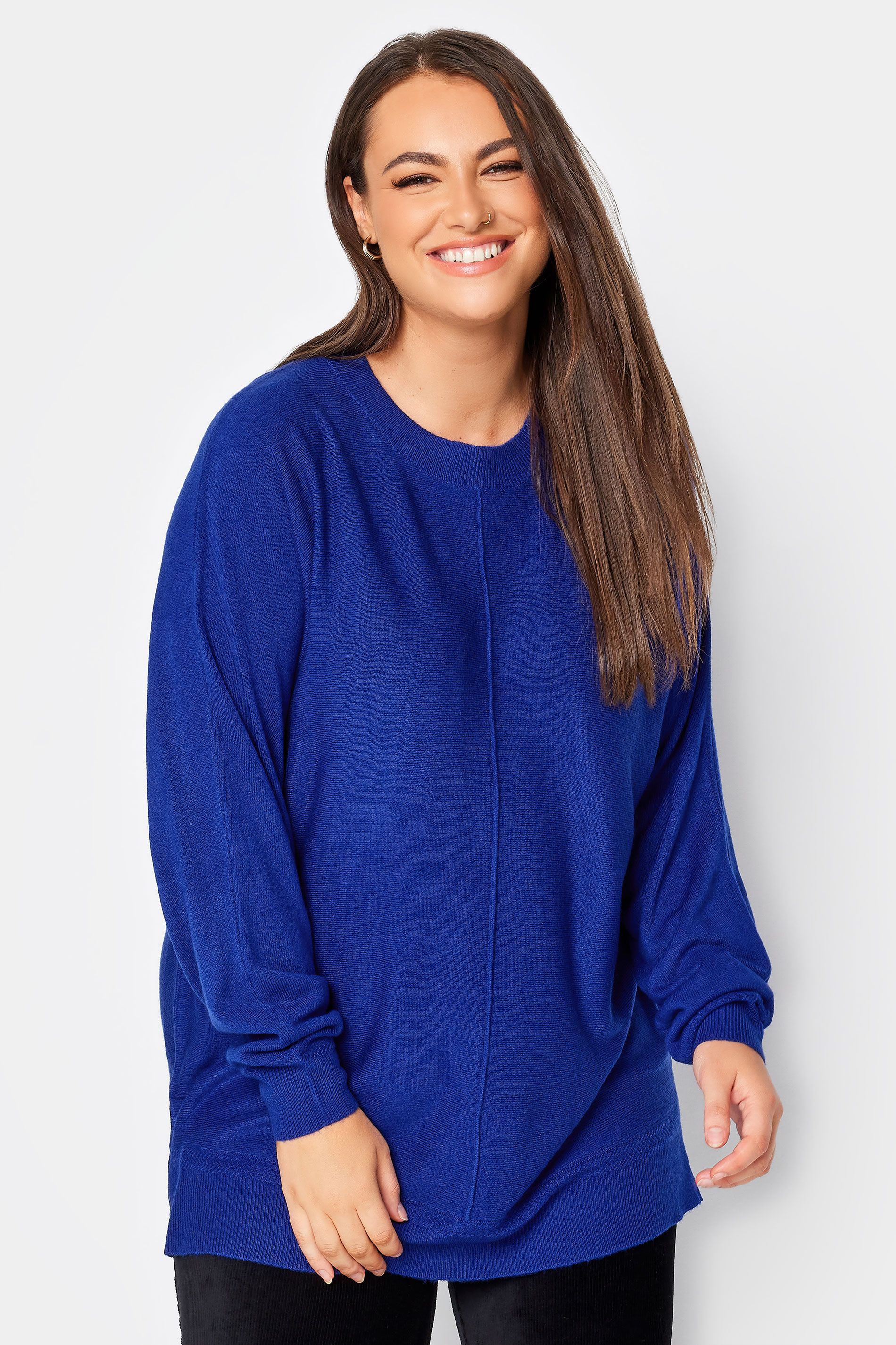 YOURS Plus Size Cobalt Blue Front Seam Detail Jumper | Yours Clothing 1