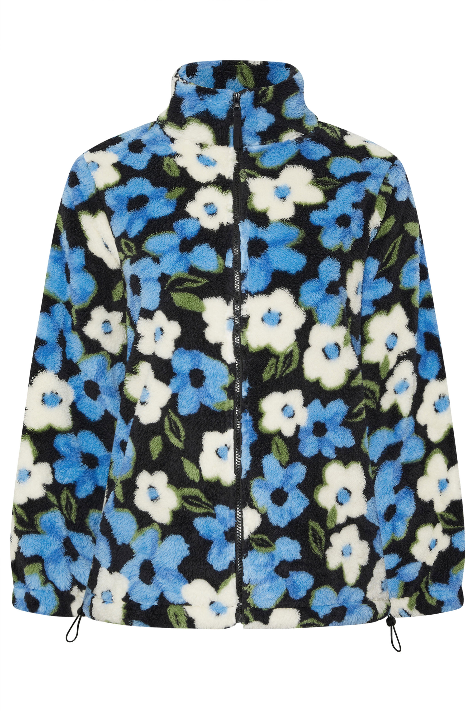 YOURS Plus Size Black & Blue Floral Fleece Jacket | Yours Clothing 7
