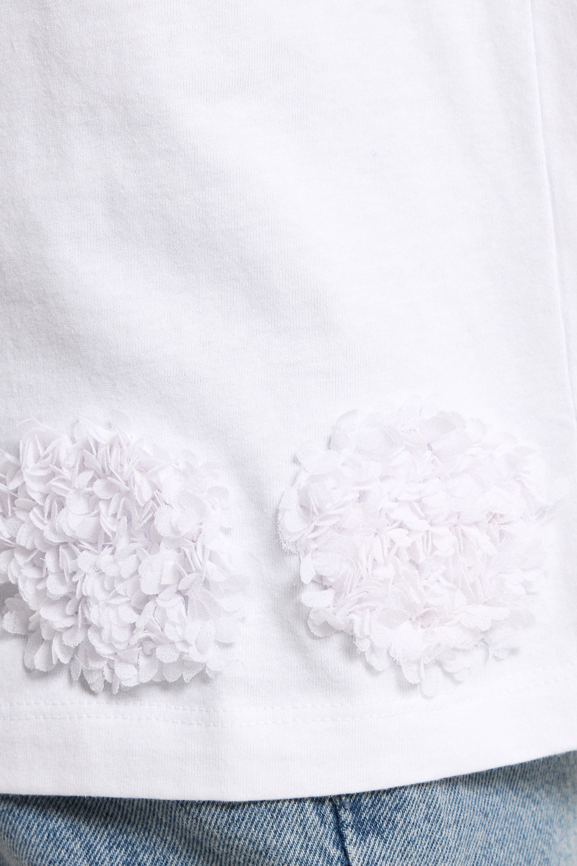 PixieGirl Petite Women's White Flower Hem Cotton T-Shirt | PixieGirl 4