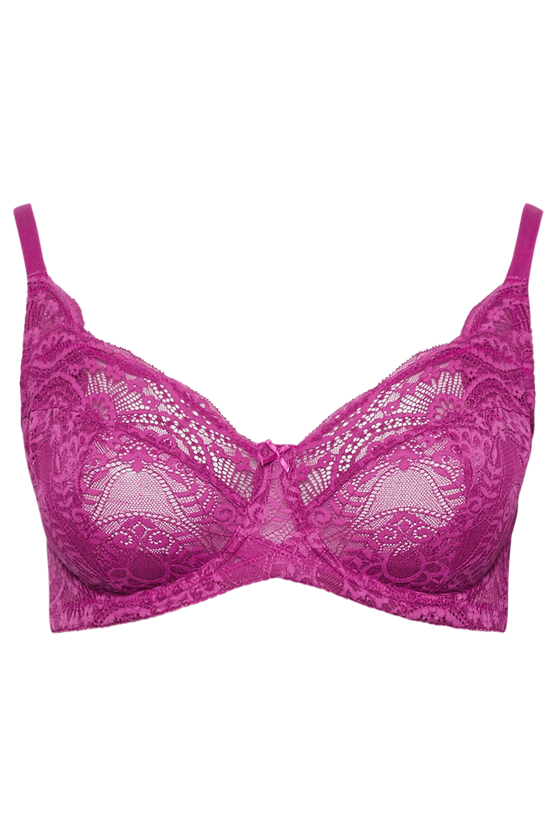 YOURS Plus Size Pink Lace Non-Padded Underwired Bra | Yours Clothing 6