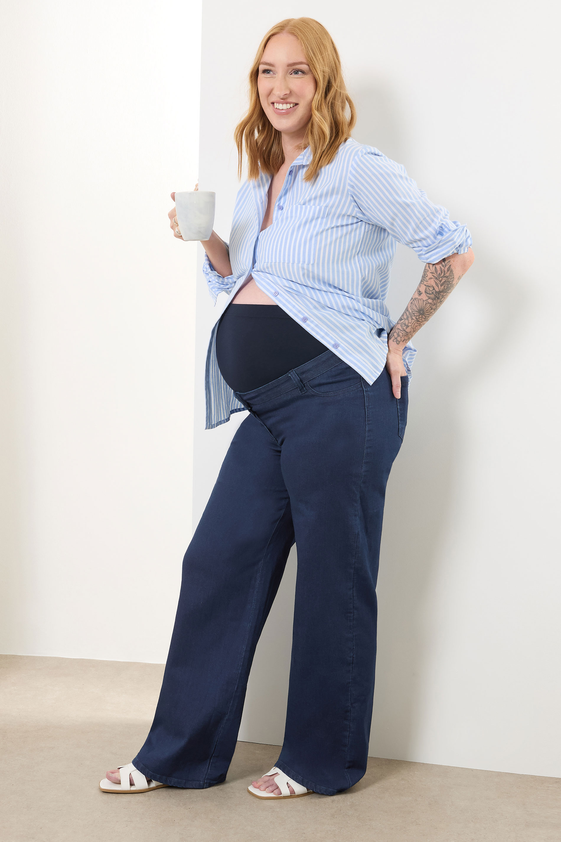 LTS Tall Maternity Dark Blue Wide Leg Jeans | Long Tall Sally 3