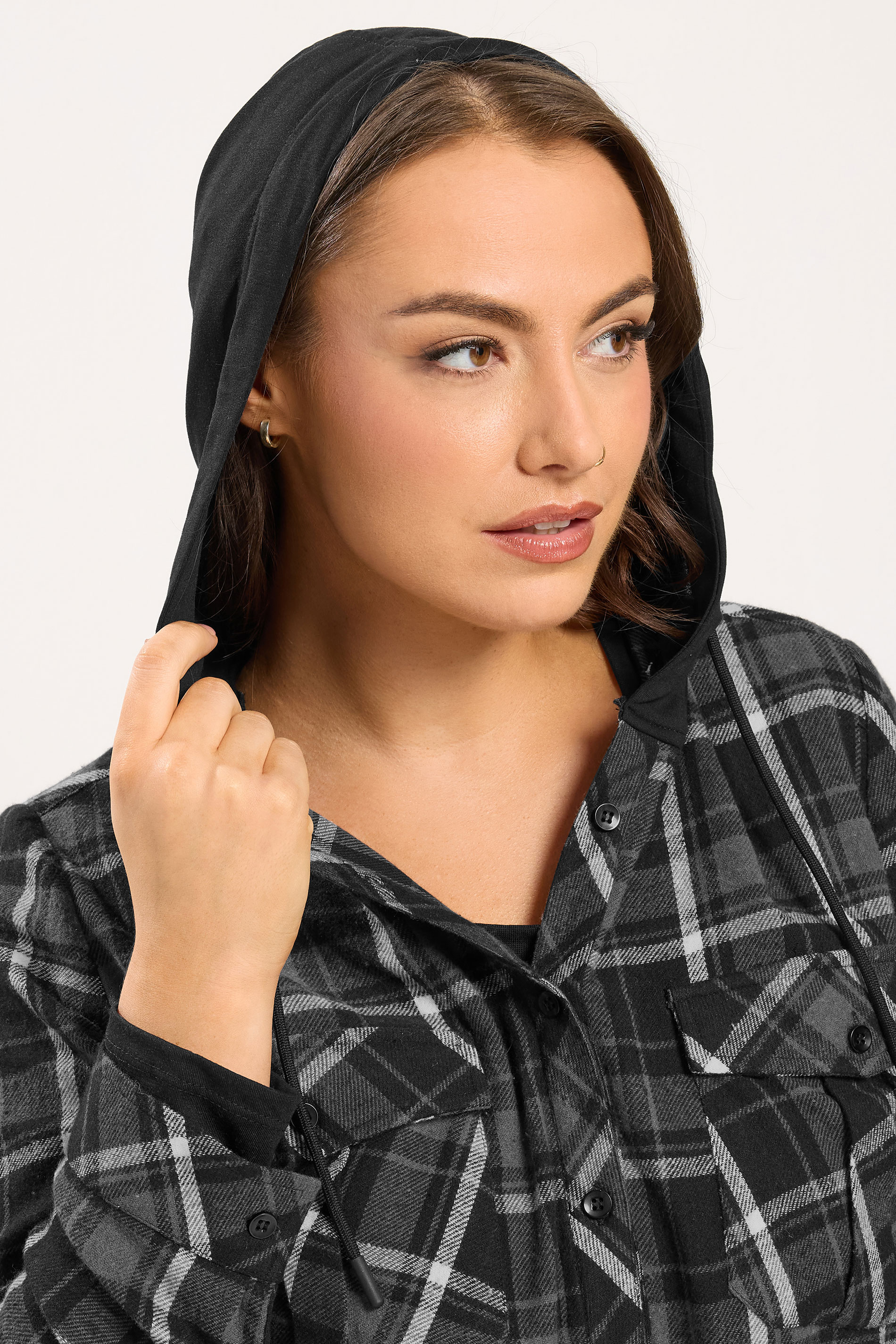 YOURS Plus Size Grey Hooded Check Shirt | Yours Clothing 4