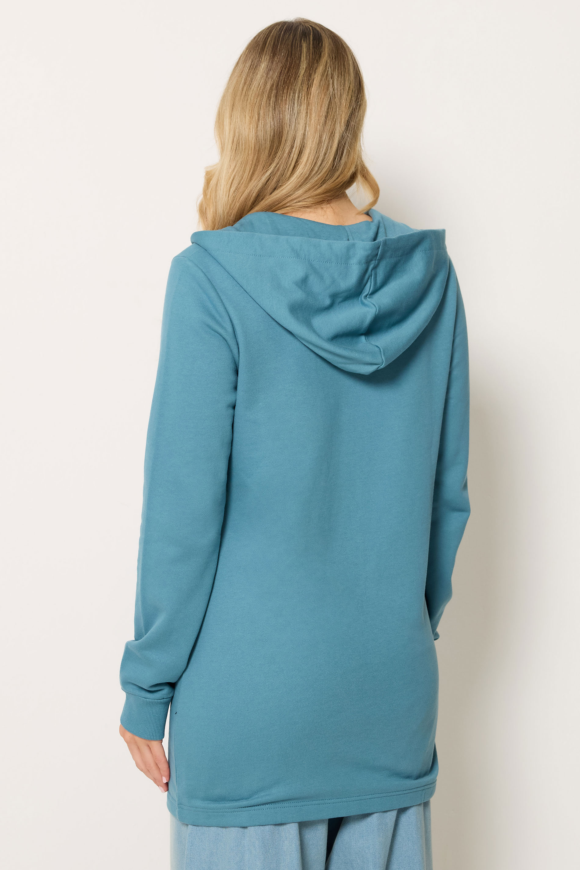LTS Tall Women's Teal Blue Cotton Longline Zip Hoodie | Long Tall Sally 2