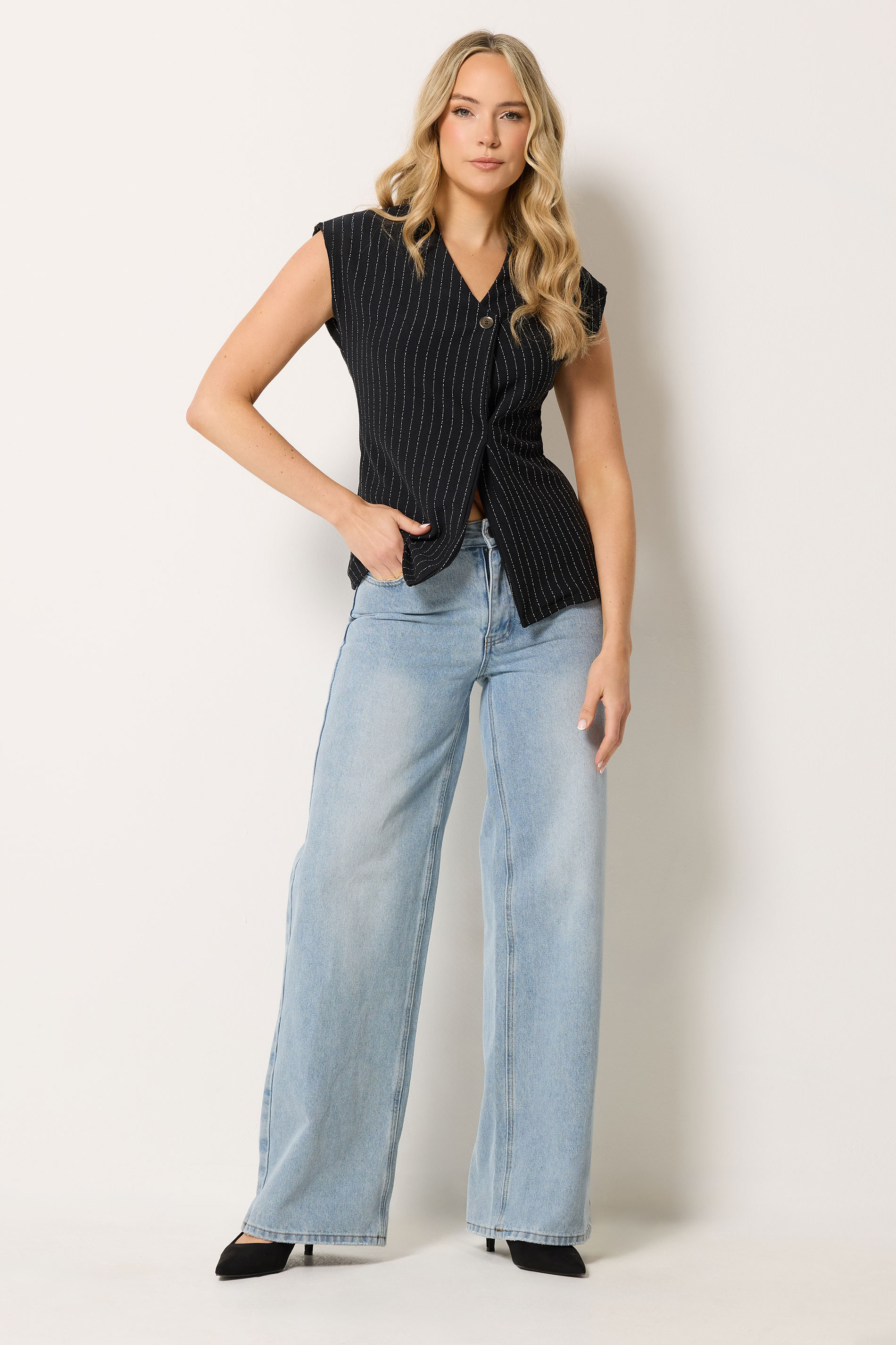 LTS Tall Women's Black Pinstripe Button Top | Long Tall Sally 1