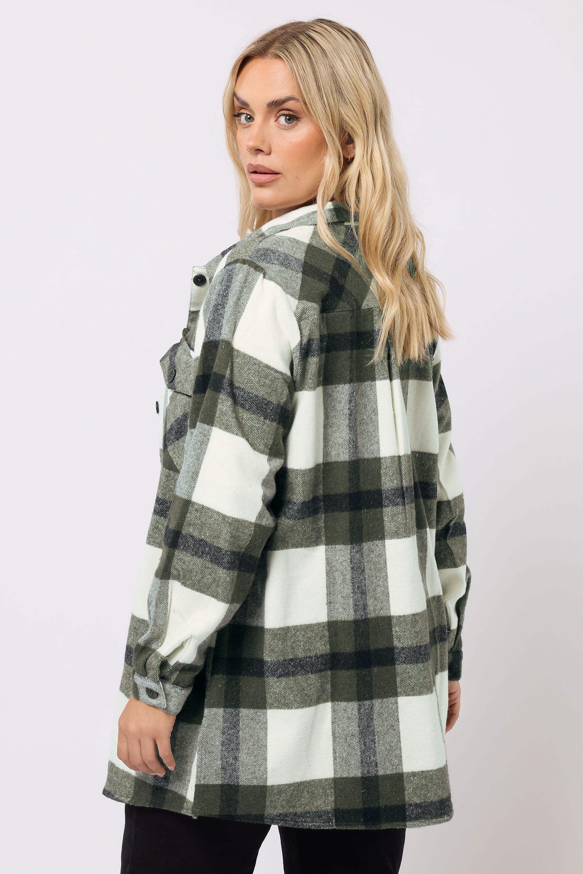 YOURS Plus Size Khaki Green Check Shacket | Yours Clothing 2