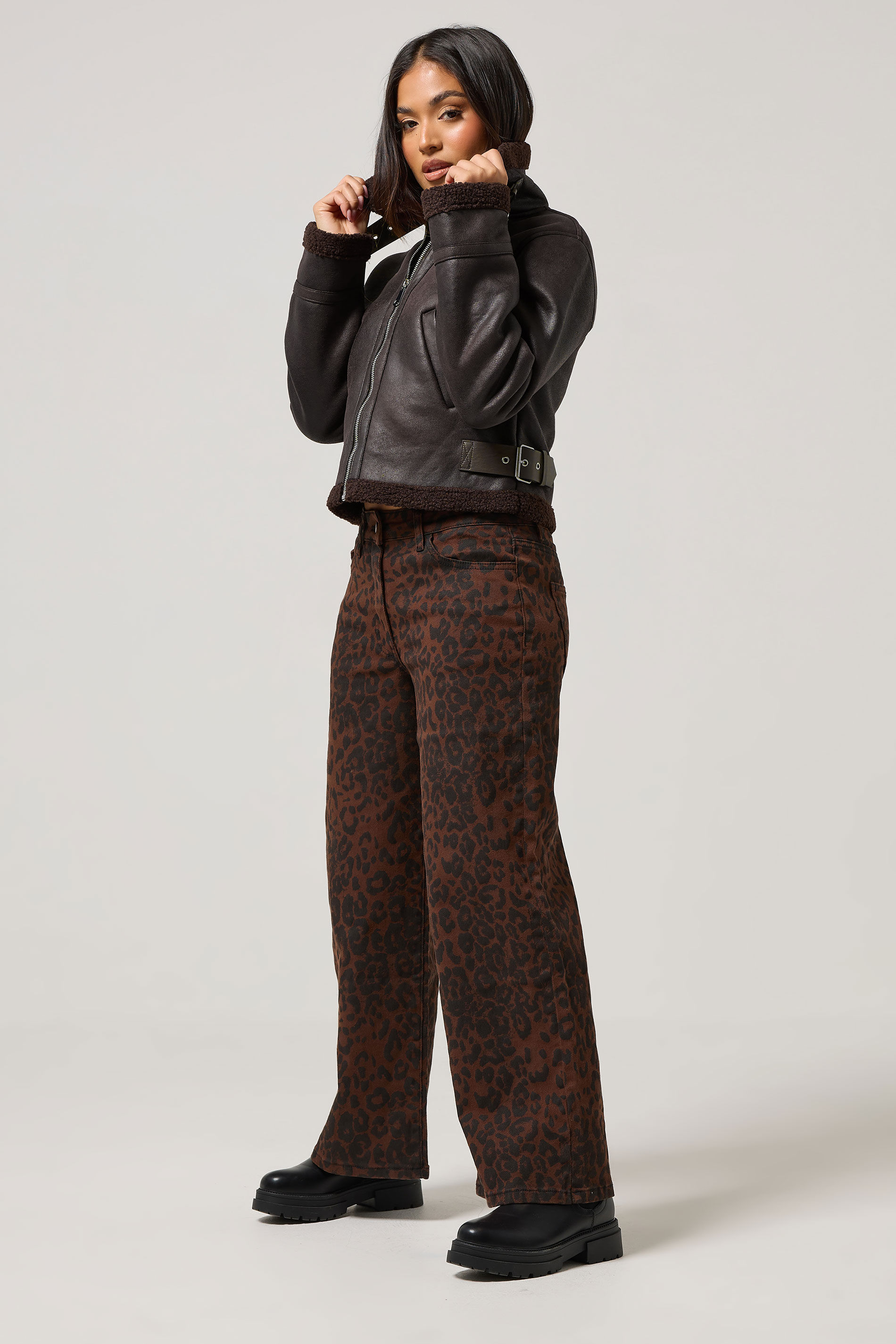 PixieGirl Petite Women's Chocolate Brown Aviator Jacket | PixieGirl 2