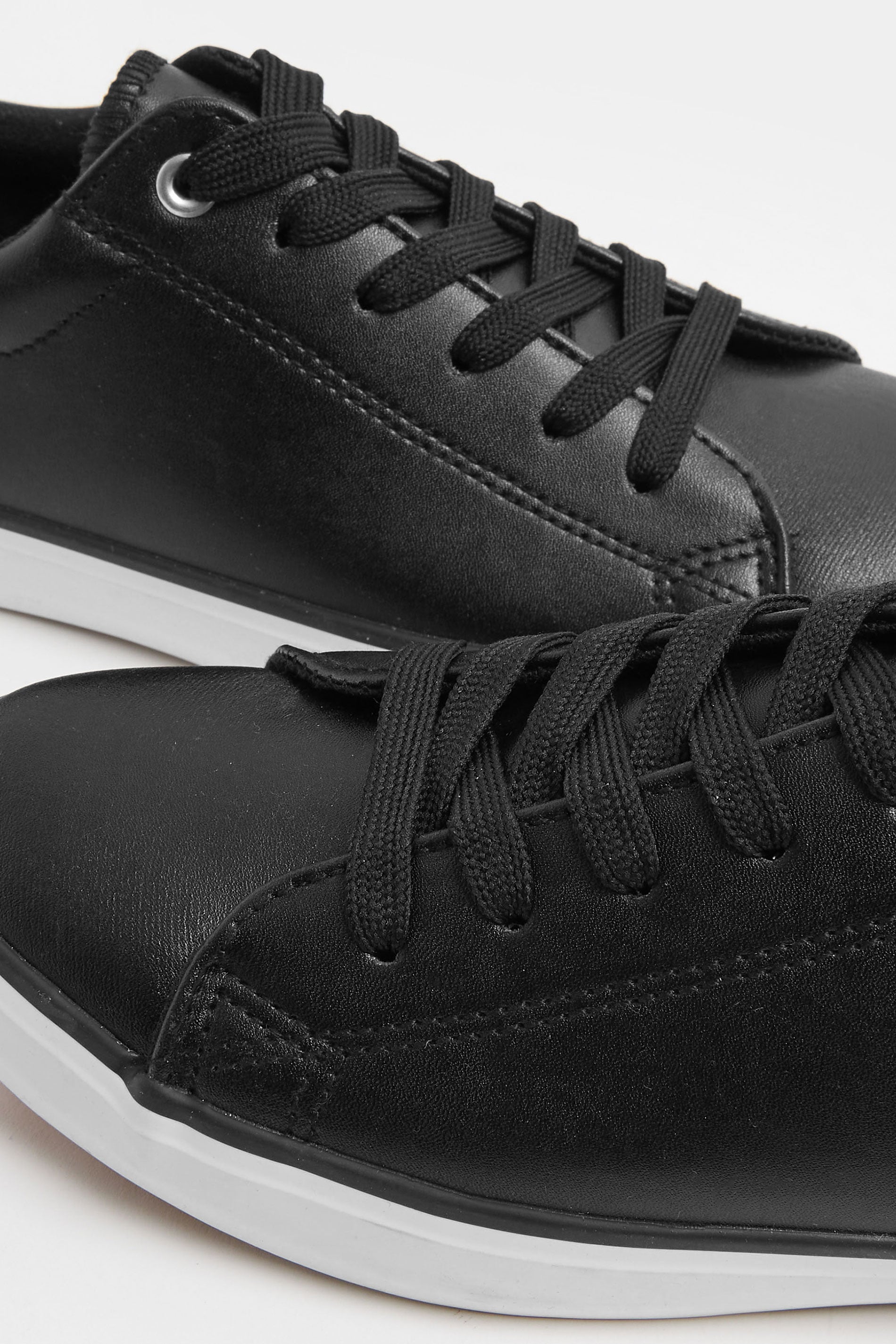 Black Faux Leather Lace Up Trainers In Extra Wide EEE Fit | Yours Clothing 5