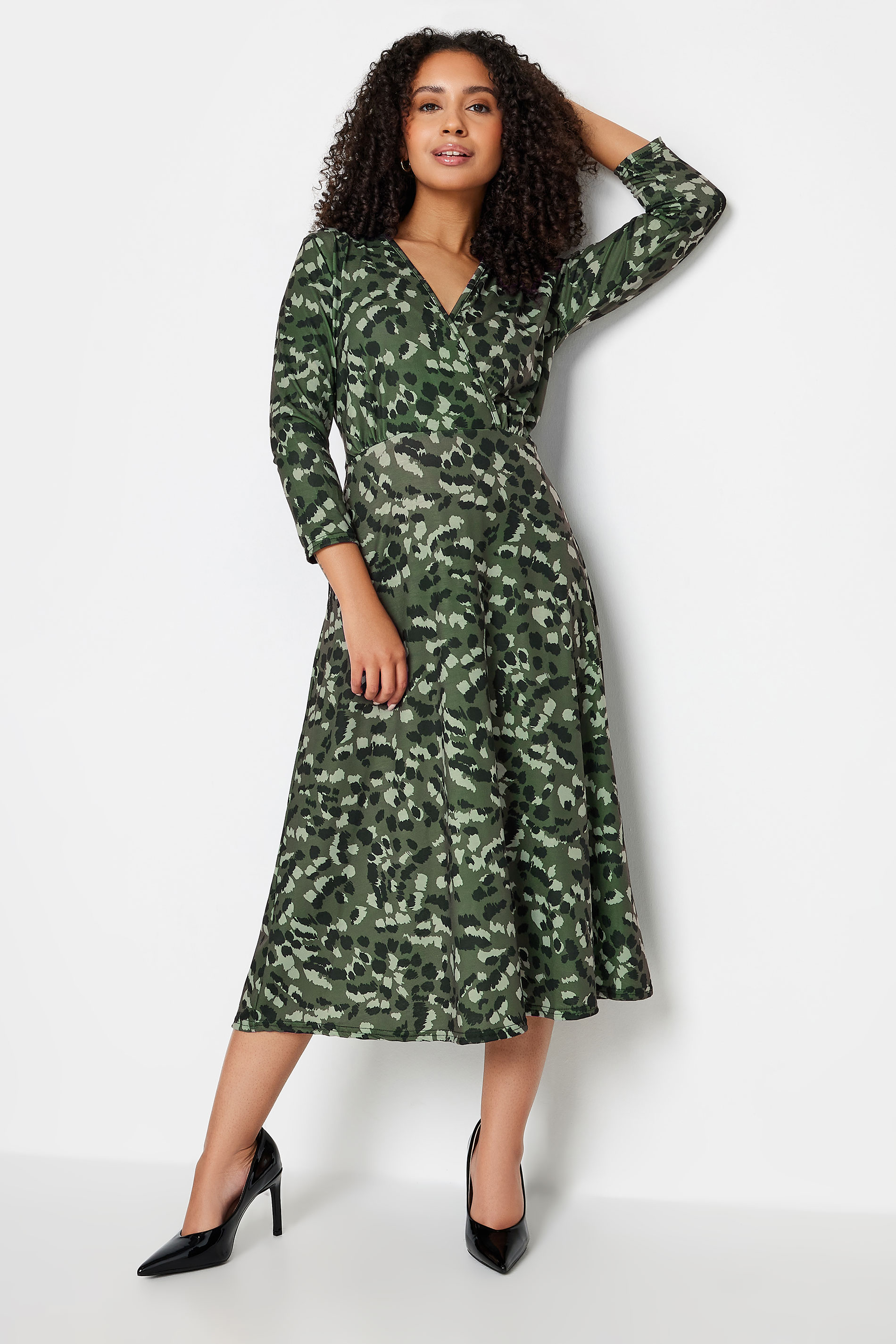 M&Co Petite Green Animal Print Wrap Dress | M&Co  2
