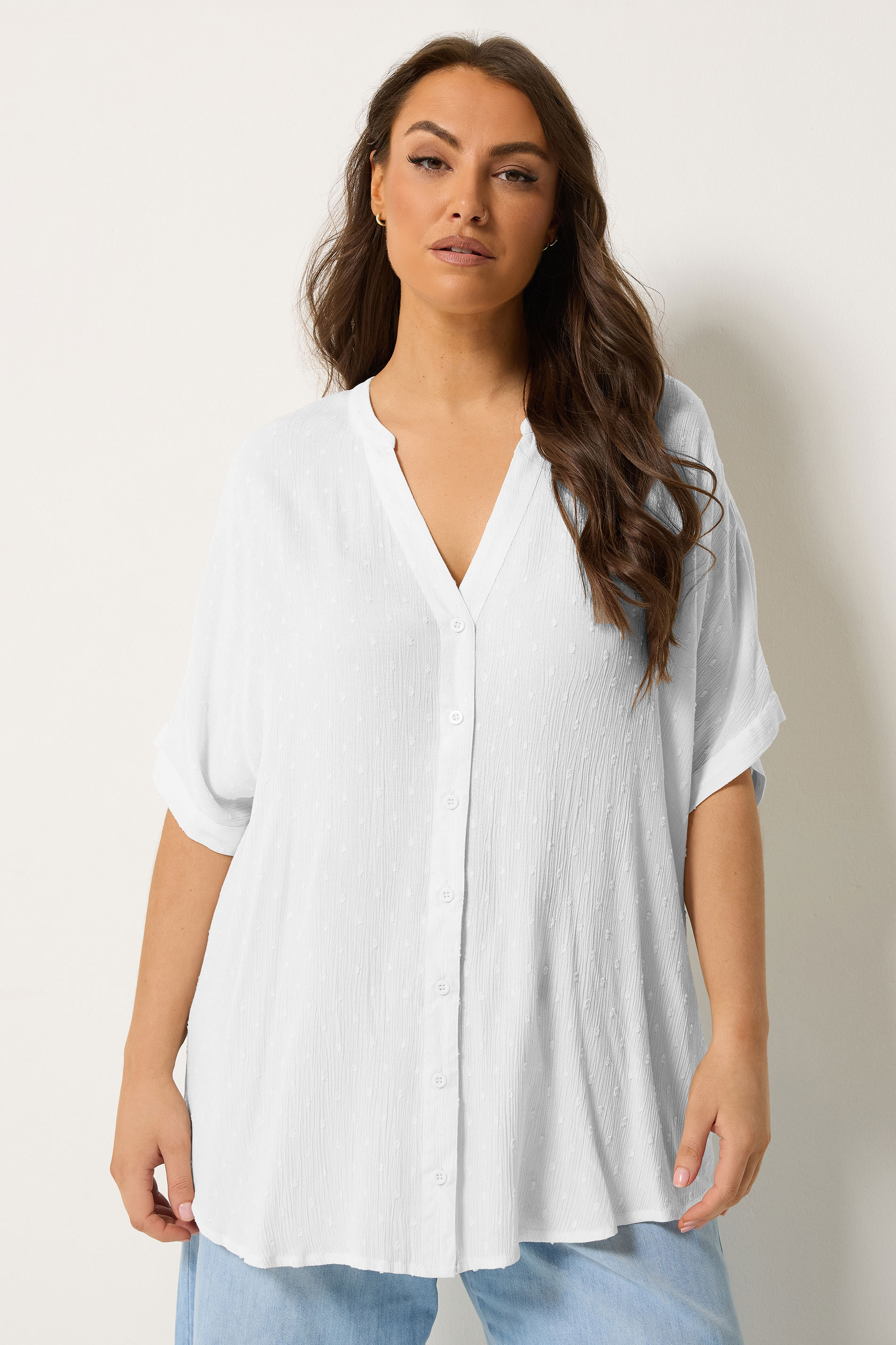 YOURS Plus Size Cream Dobby Notch Neck Blouse | Yours Clothing 3
