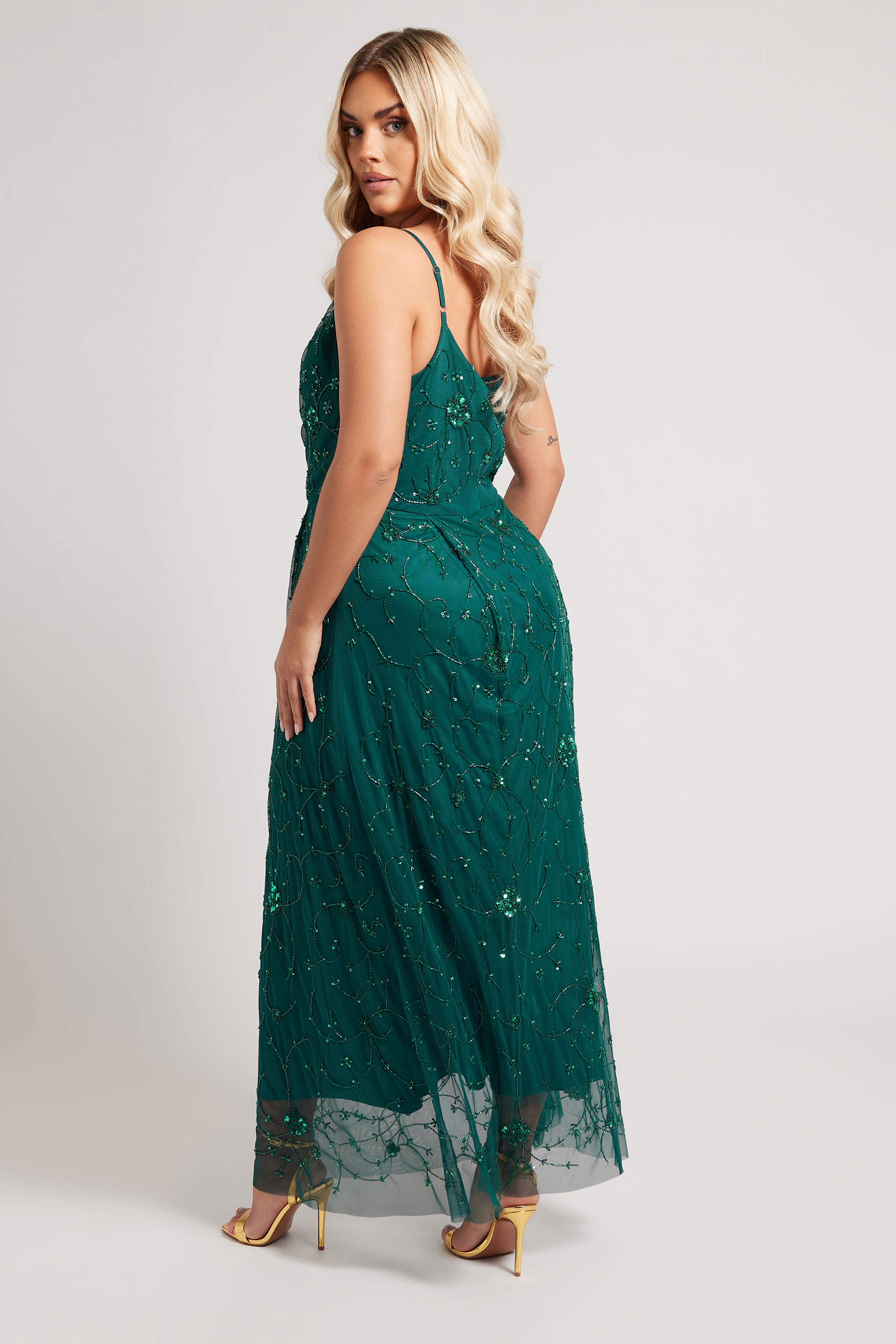 LUXE Plus Size Emerald Green Floral Hand Embellished Maxi Dress | Yours Clothing 4