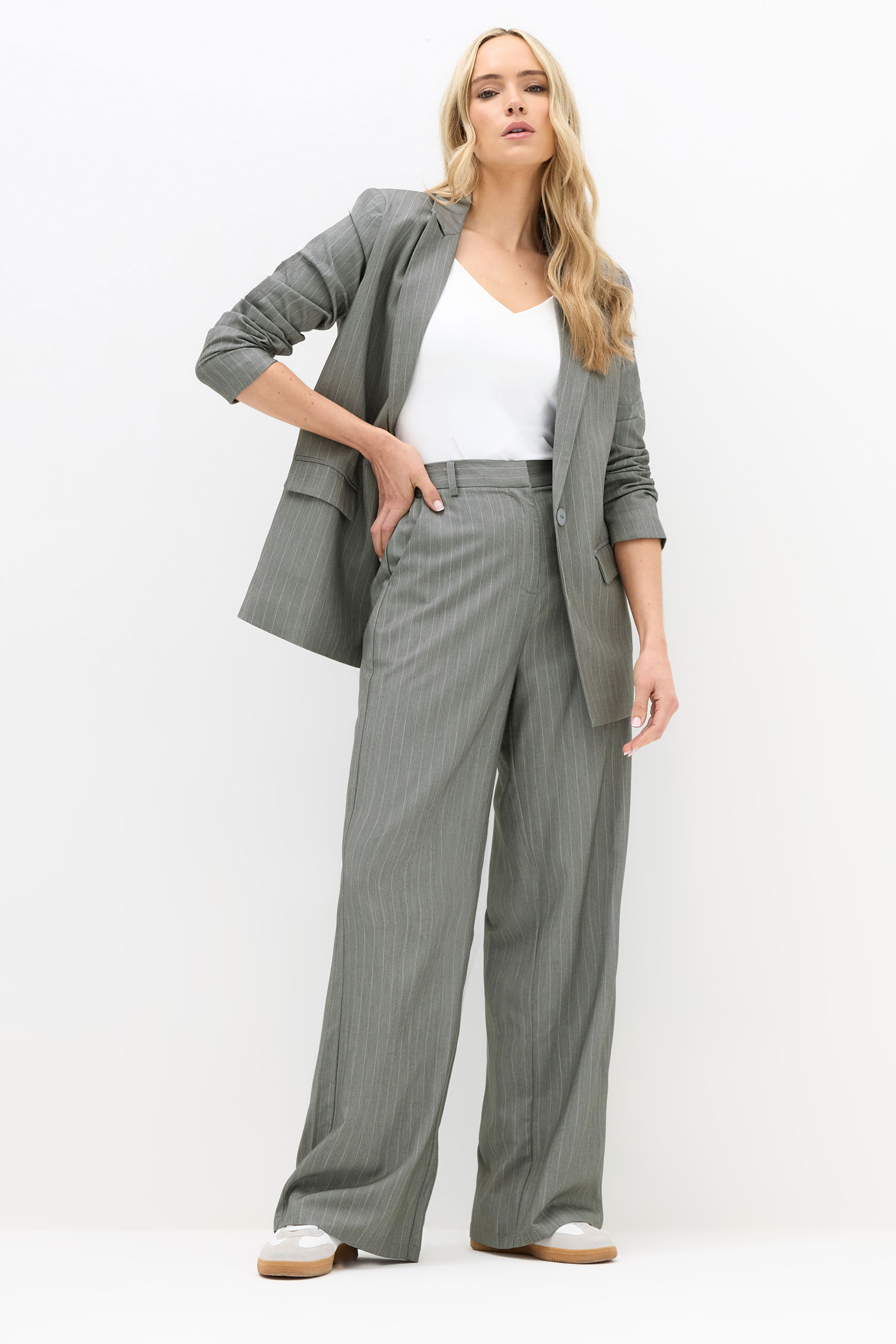 LTS PREMIUM Tall Grey Stripe Wide Leg Trousers | Long Tall Sally 1