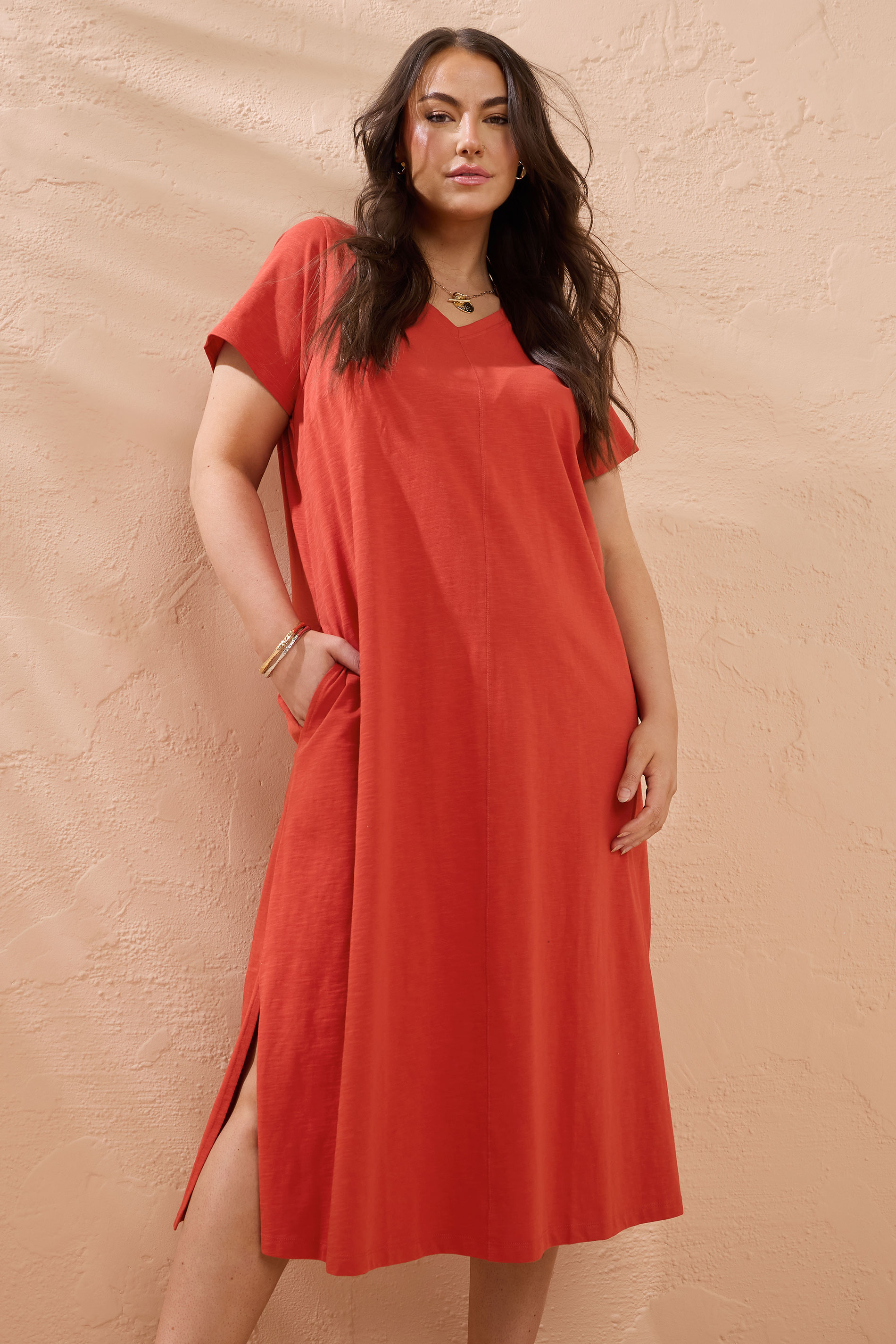EVANS Plus Size Burnt Orange Premium Cotton Dress | Evans 1
