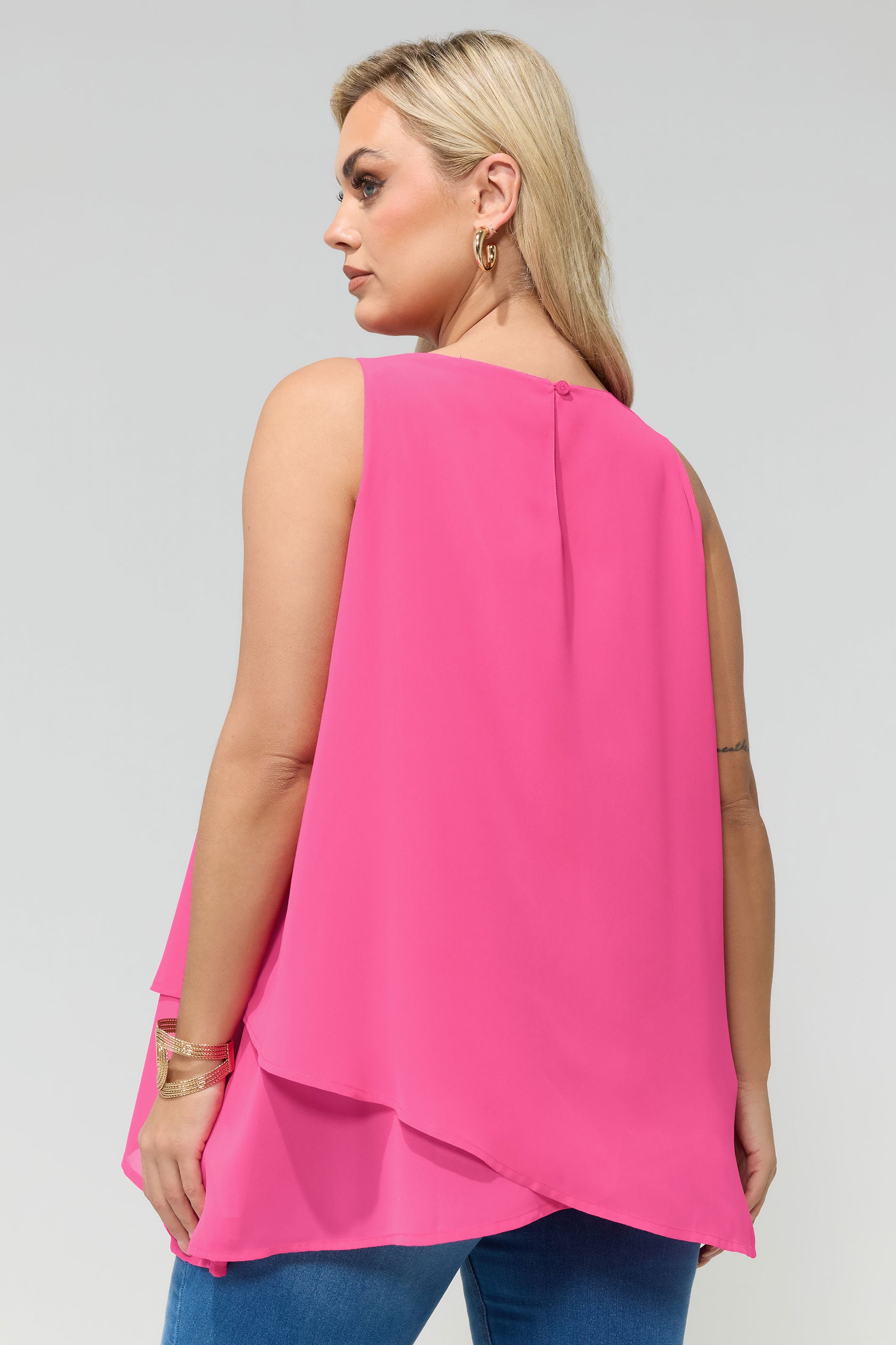 YOURS LONDON Plus Size Fuchsia Pink Layered Blouse | Yours Clothing 2