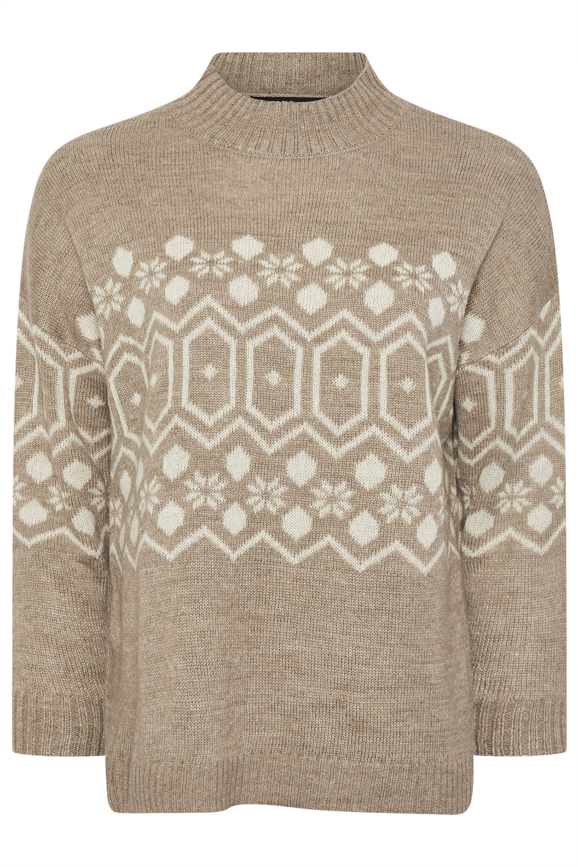 YOURS Plus Size Natural Brown Fairisle Jumper | Yours Clothing 6
