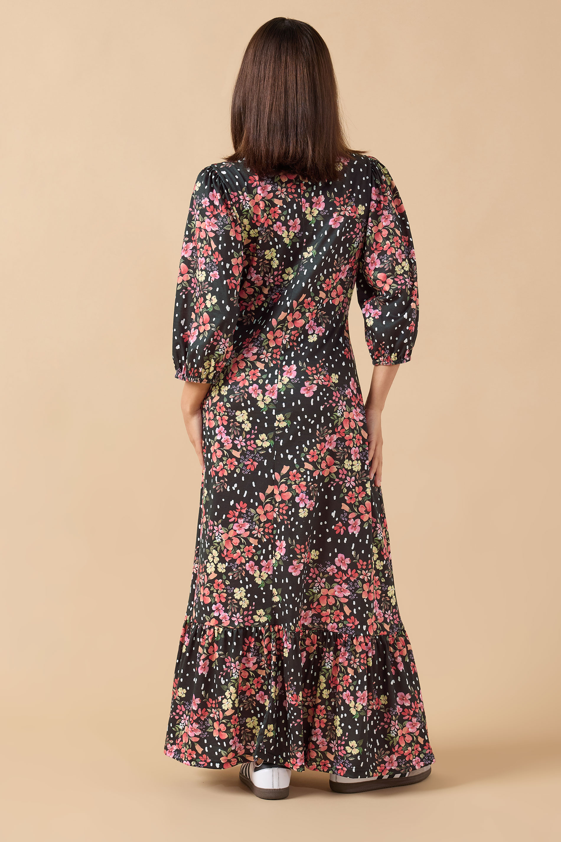 PixieGirl Petite Women's Black Spot & Floral Print Maxi Dress | PixieGirl 2