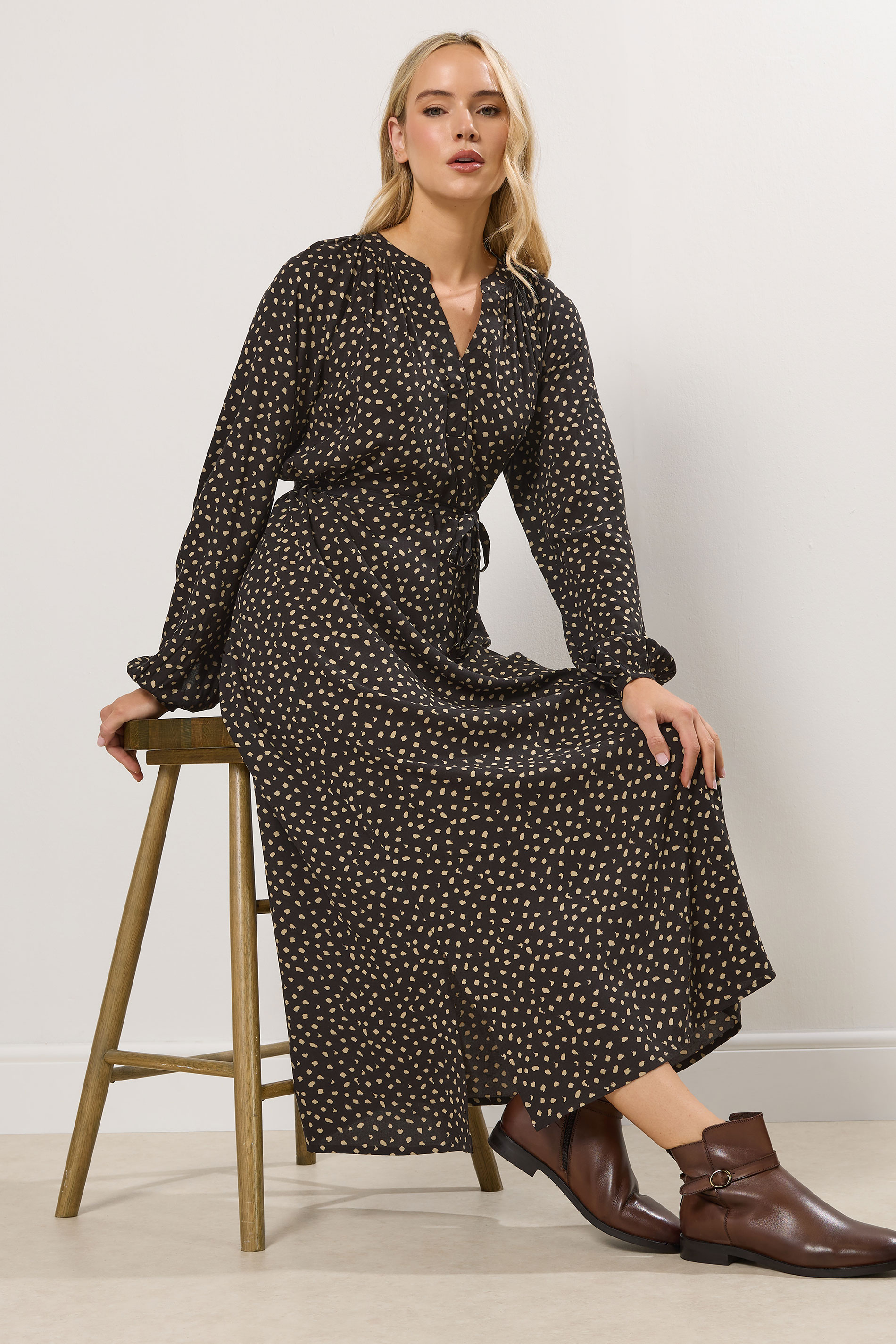 LTS Tall Women's Black Spot Print Maxi Dress | Long Tall Sally 1
