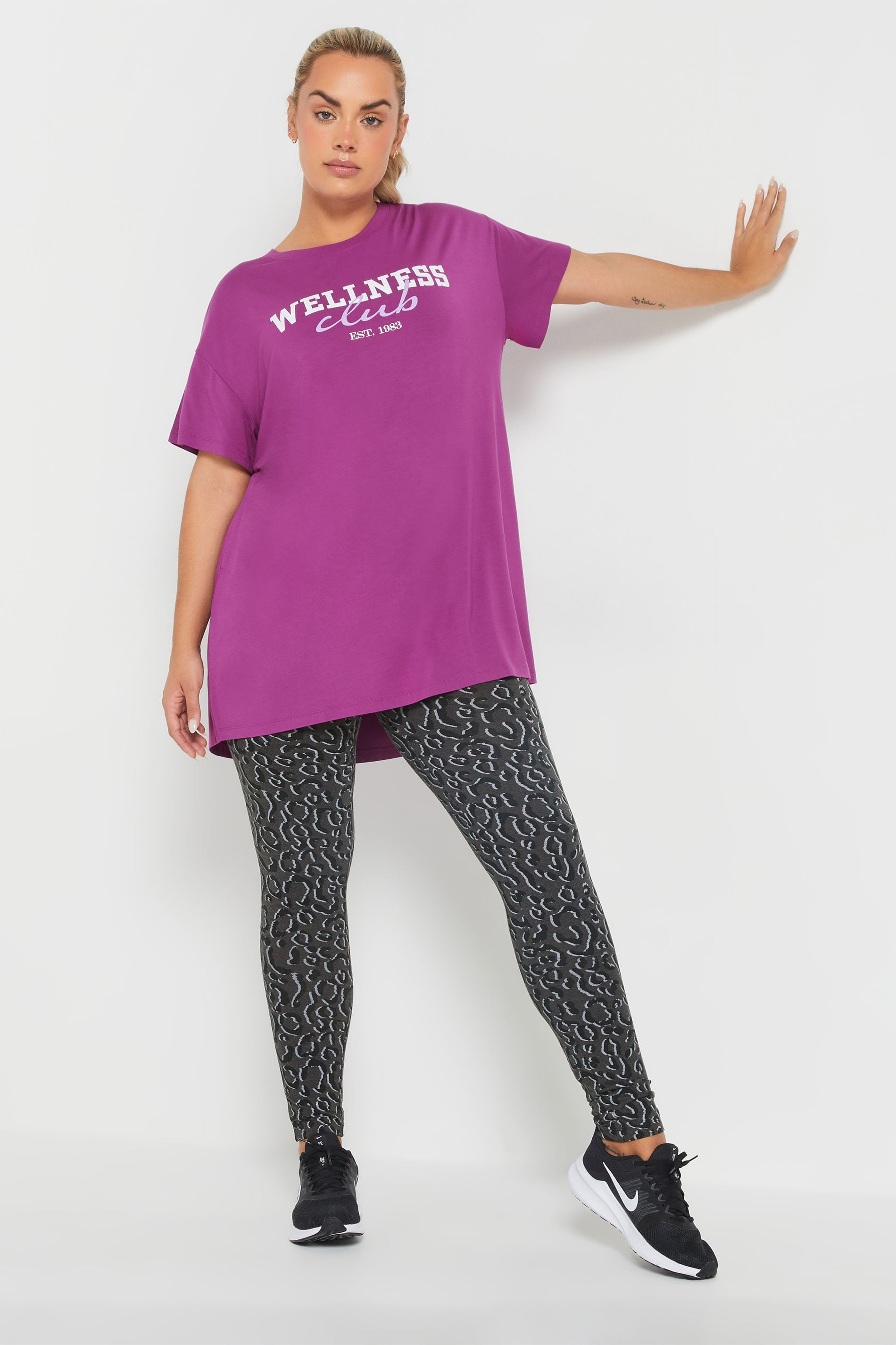 YOURS ACTIVE Plus Size Purple 'Wellness Club' Slogan Top | Yours Clothing 4