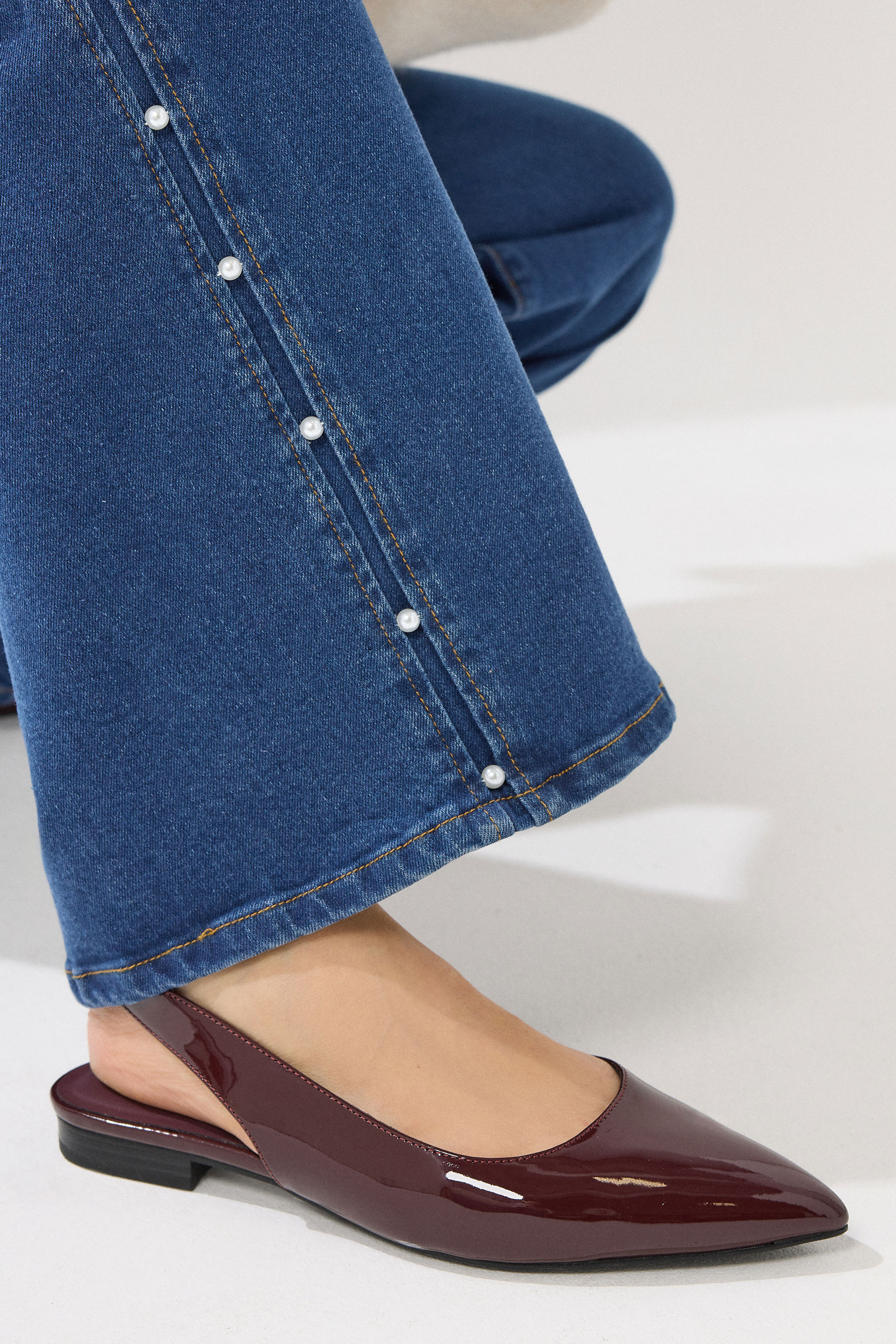 LTS Tall Dark Blue Pearl Detail Cotton Wide Leg Jeans | Long Tall Sally 5