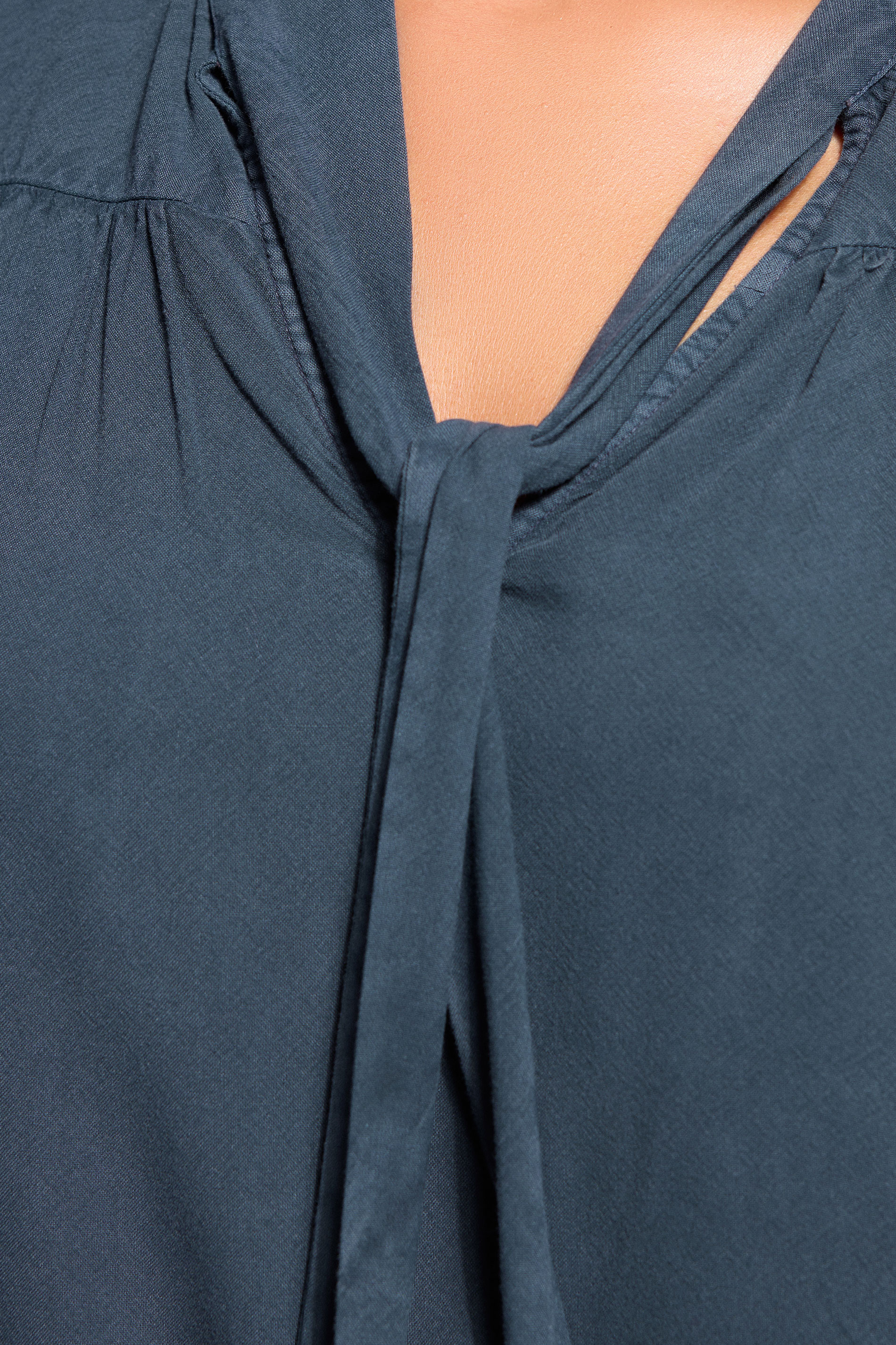 LTS Tall Indigo Blue Acid Wash Tie Neck Blouse | Long Tall Sally 4
