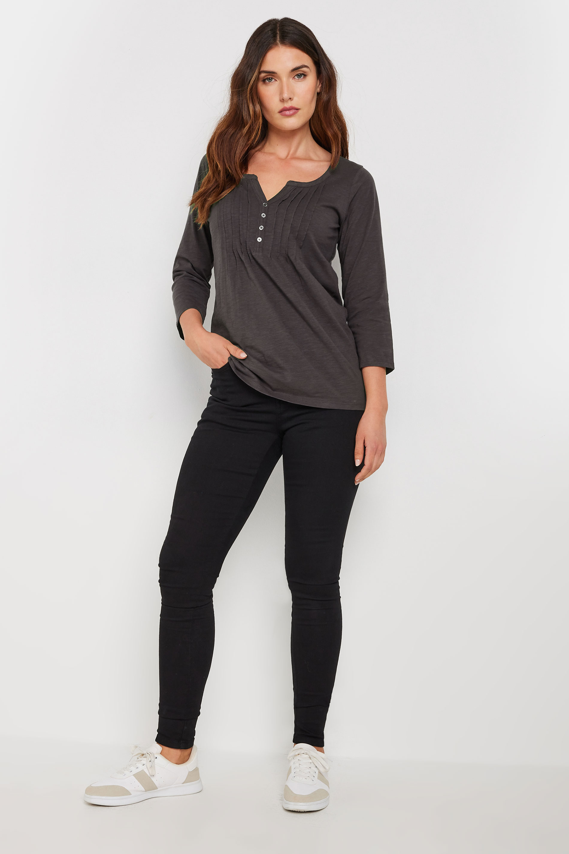 LTS Tall 2 PACK Charcoal Grey & Teal Blue Cotton Henley Tops | Long Tall Sally 4