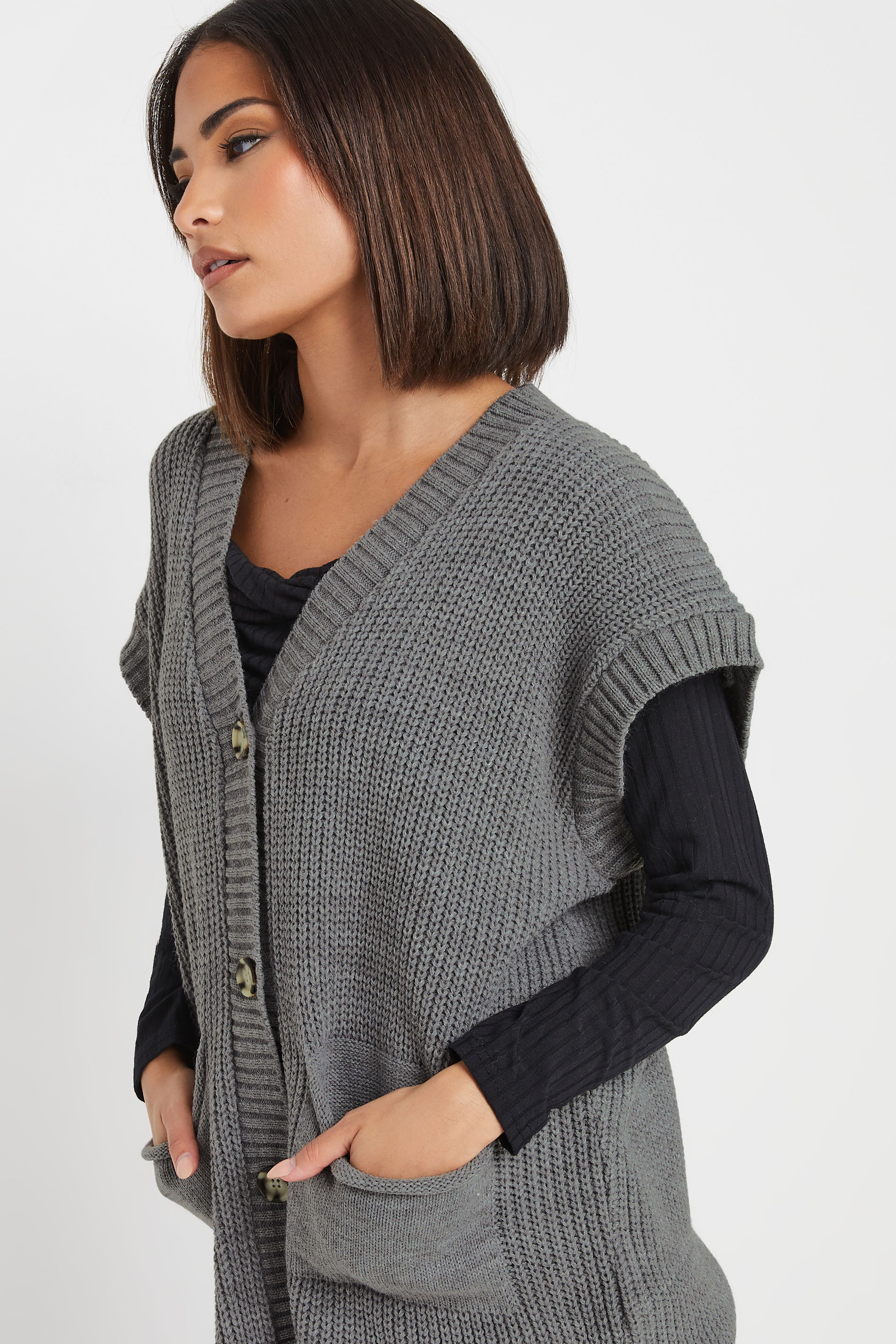 PixieGirl Petite Women's Grey Sleeveless Knit Cardigan | PixieGirl 4