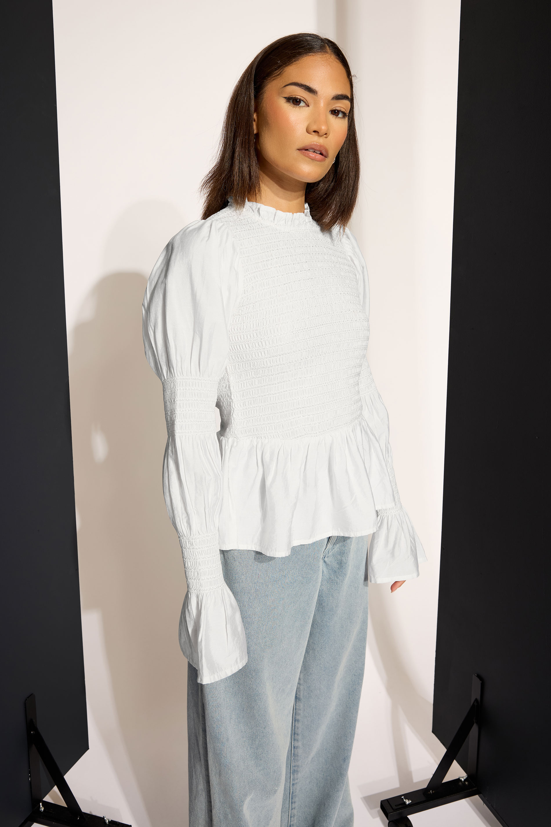 PixieGirl Petite Women's White Shirred Peplum Smock Top | PixieGirl 3