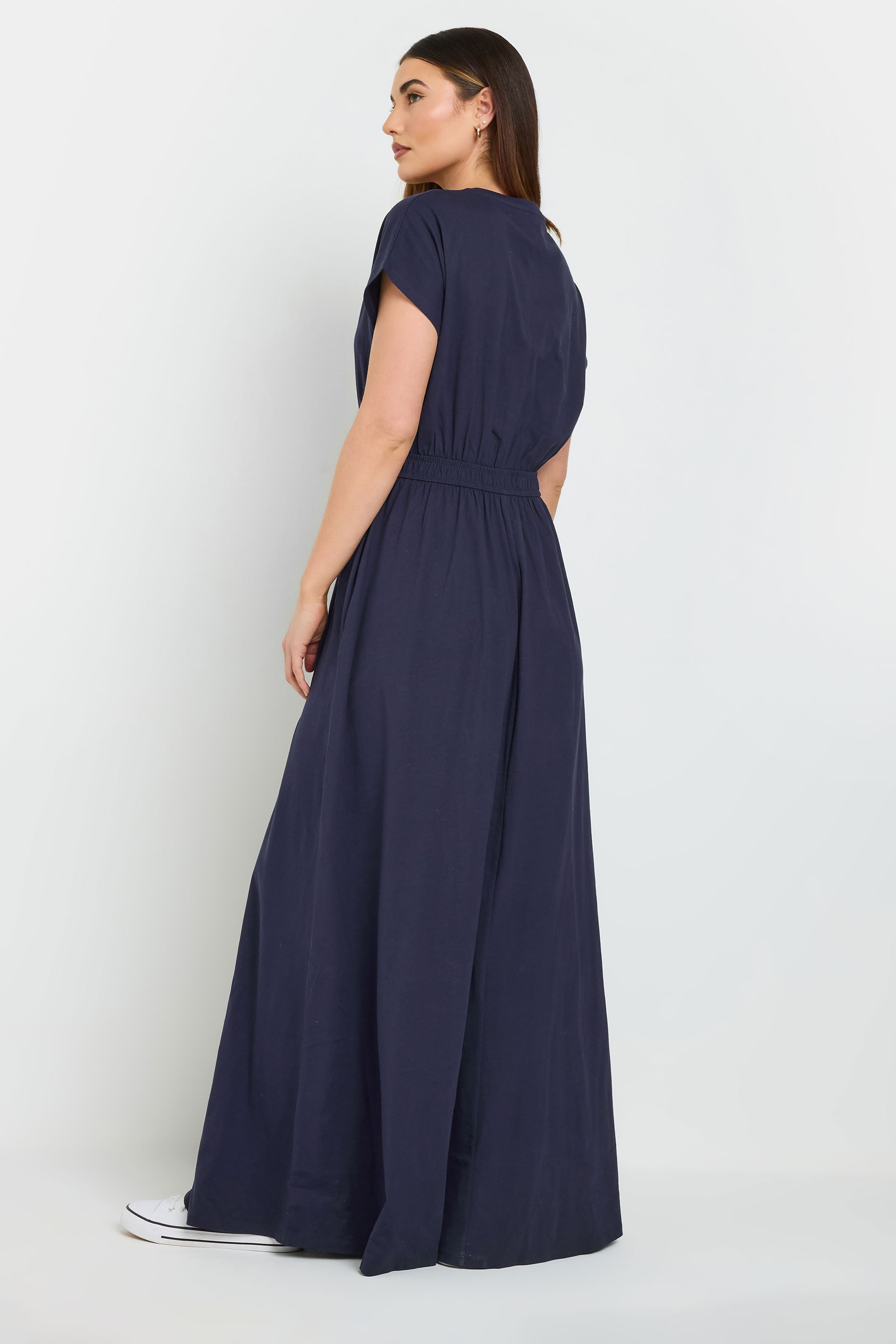 LTS Tall Navy Blue Jersey Shirred Waist Cotton Maxi Dress | Long Tall Sally 2