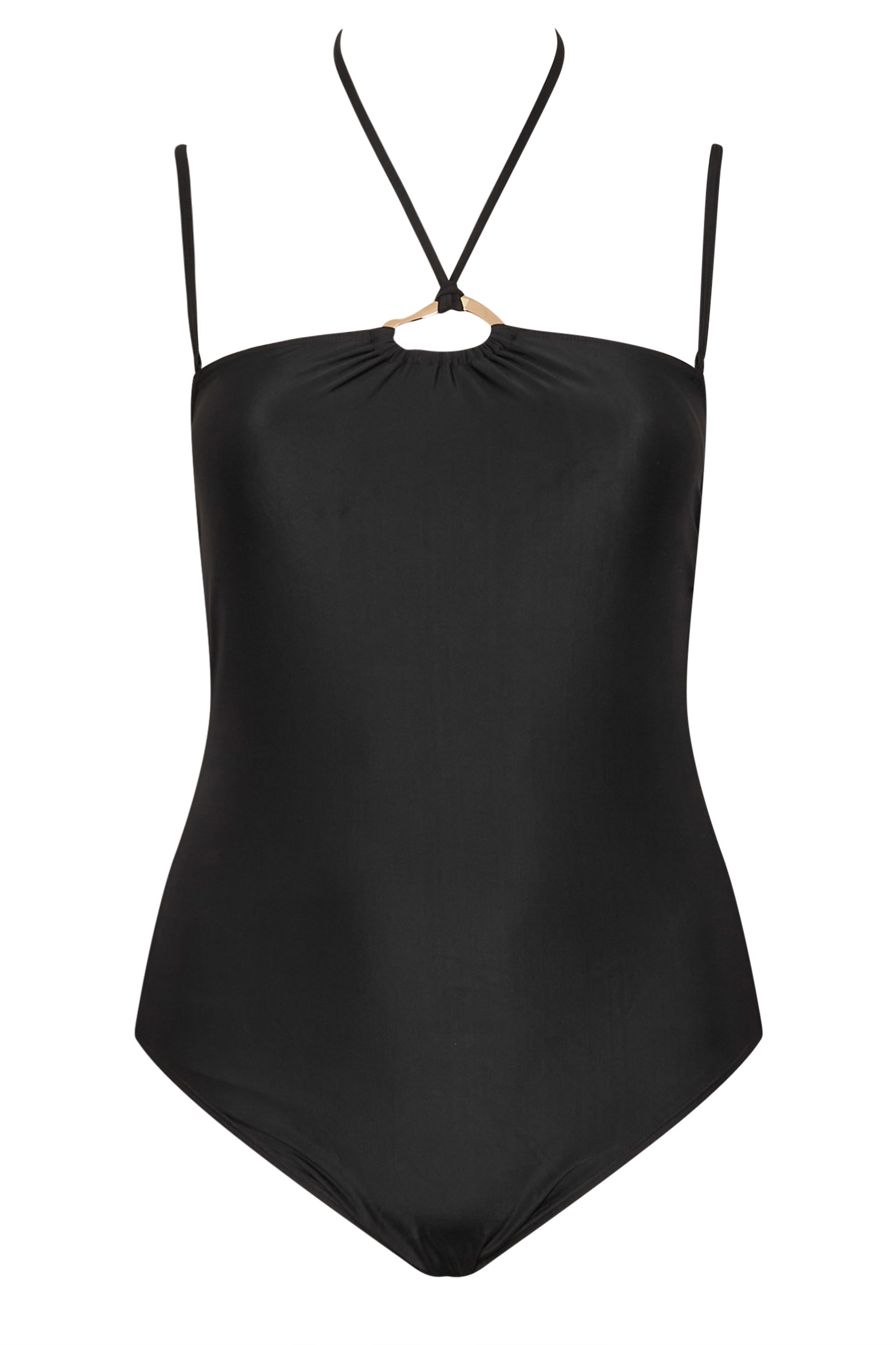 YOURS Plus Size Black Ring Detail Halter Neck Swimsuit | Yours Clothing 10