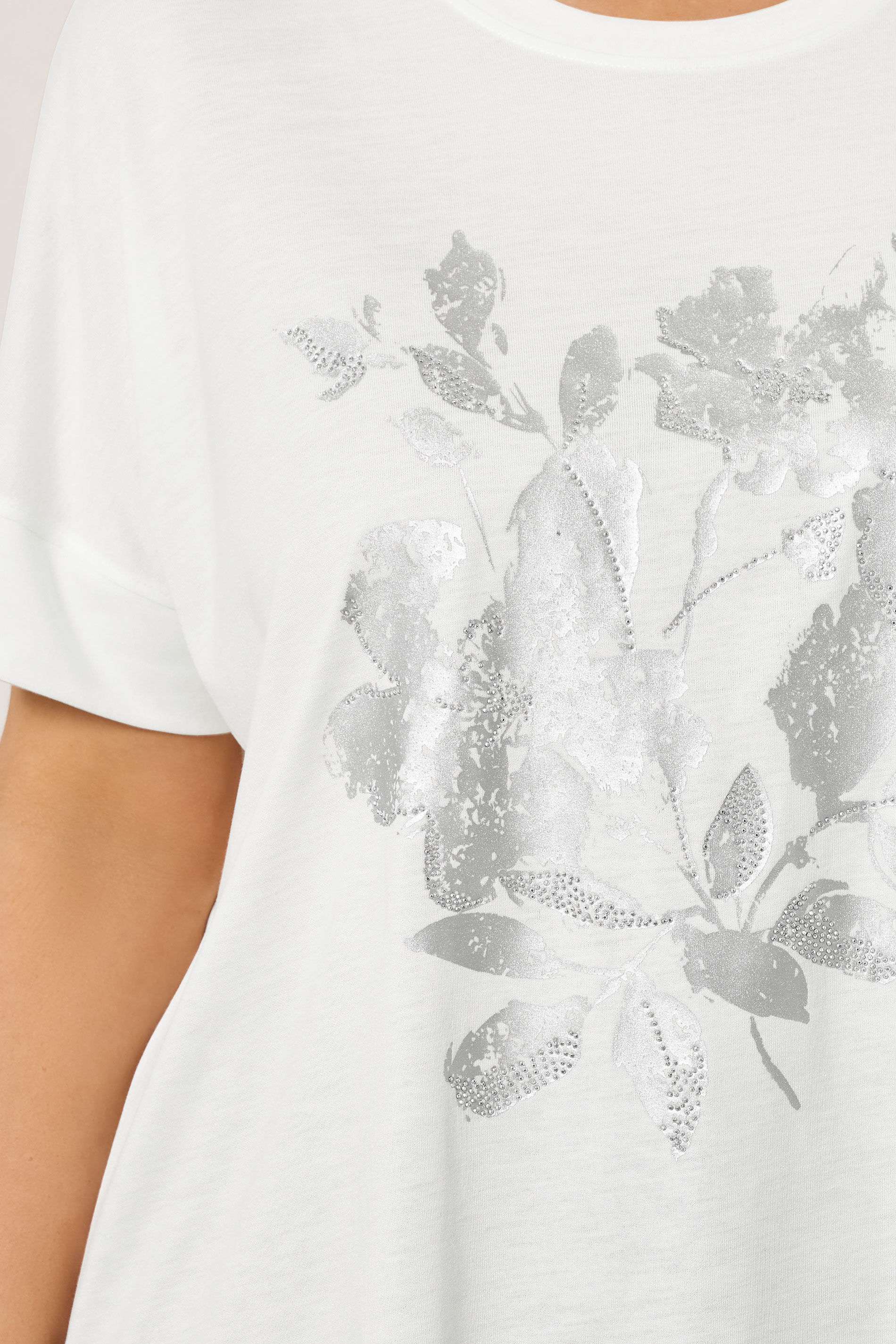 EVANS Plus Size Ivory White Floral Stud Detail Modal Top | Evans 4