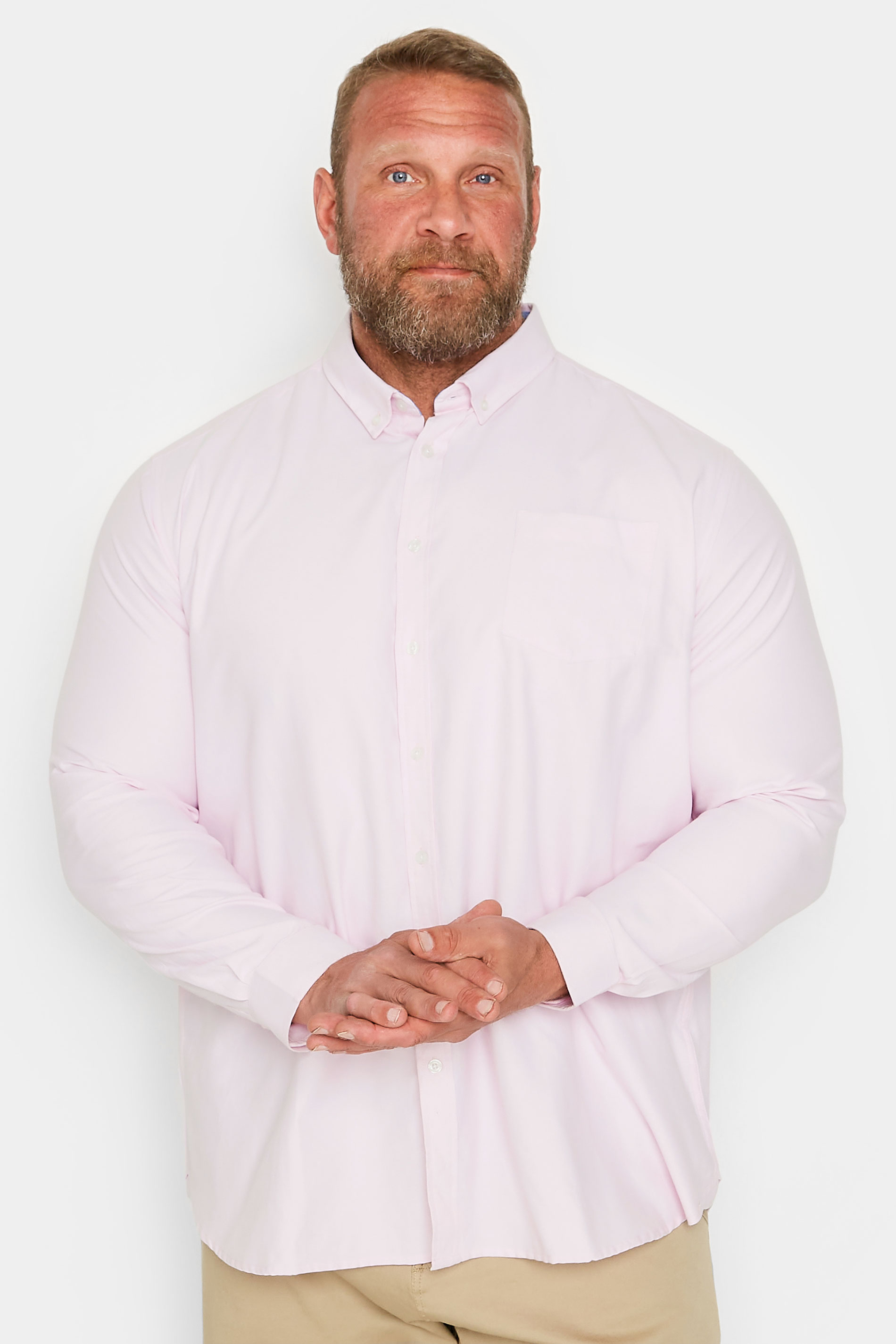 D555 Big & Tall Pink Long Sleeve Oxford Shirt | BadRhino 3