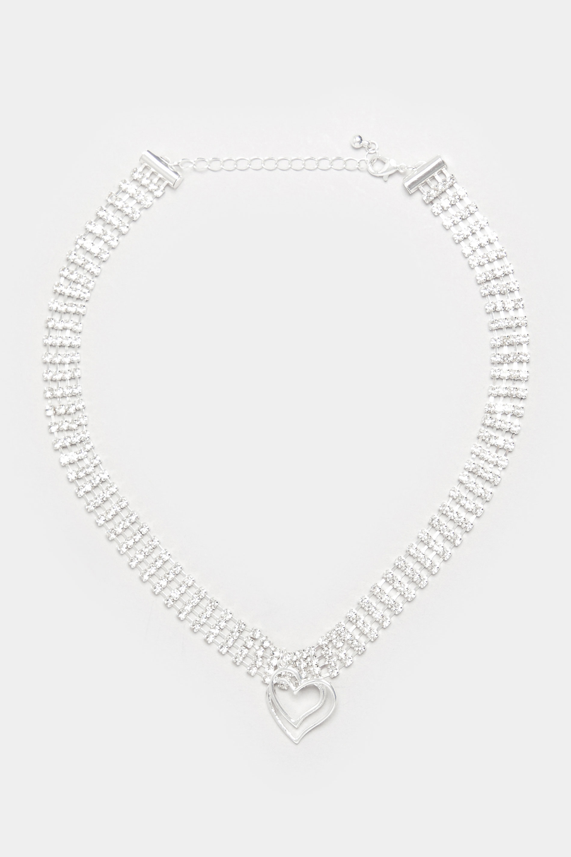 Silver Tone Diamante Heart Pendant Choker | Yours Clothing  3
