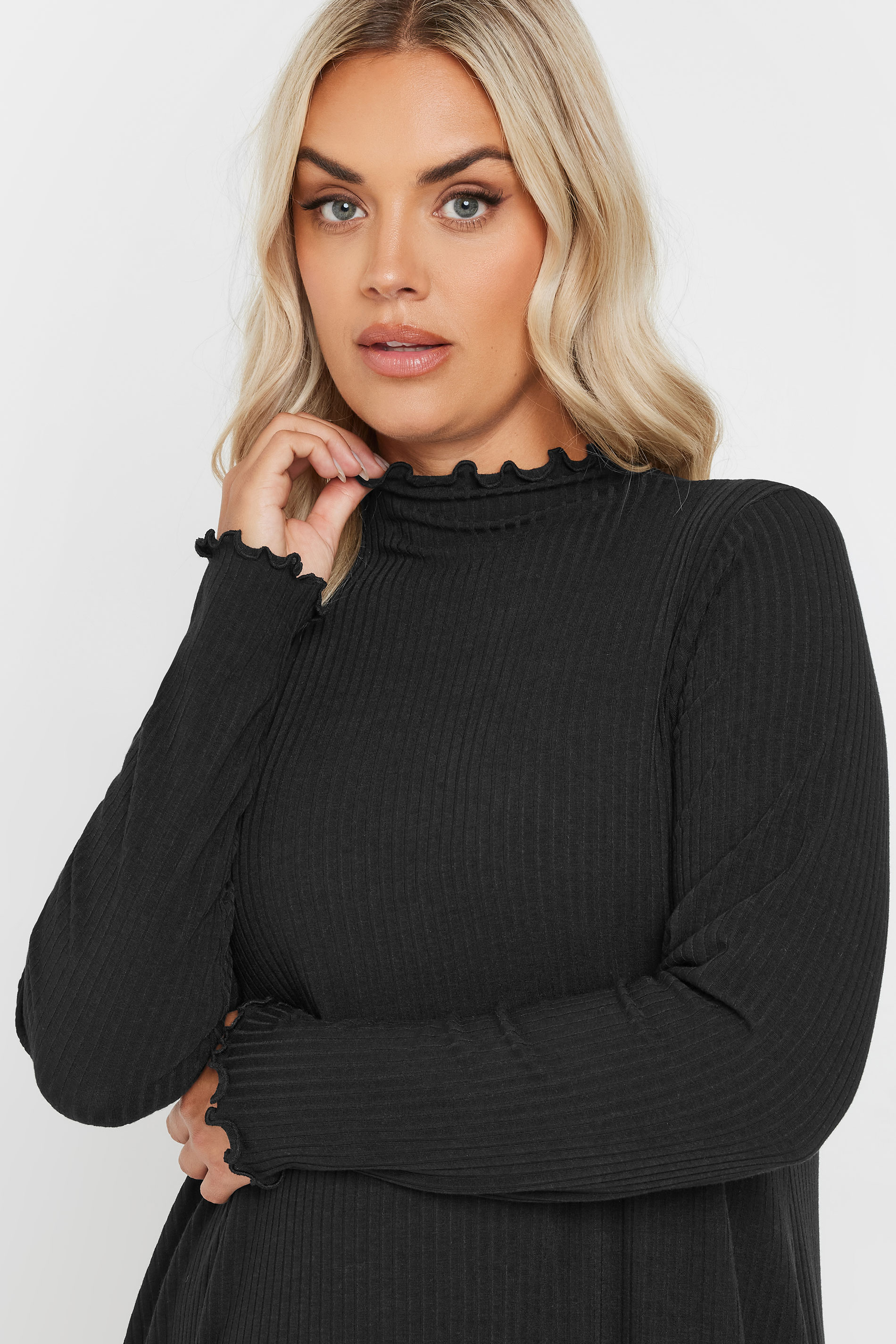 YOURS Curve Plus Size Black Lettuce Edge Tunic Dress | Yours Clothing  4