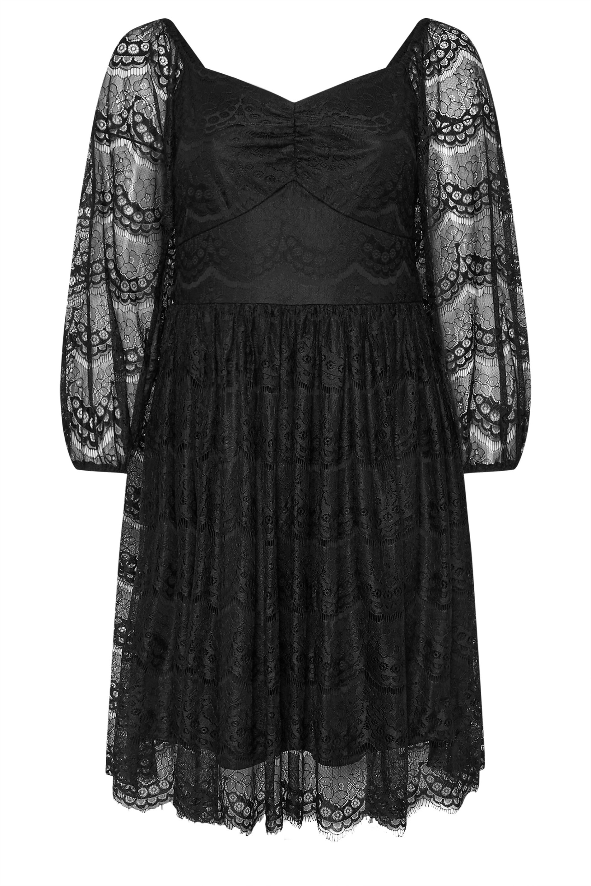 YOURS LONDON Plus Size Black Lace Sweetheart Skater Dress | Yours Clothing 5