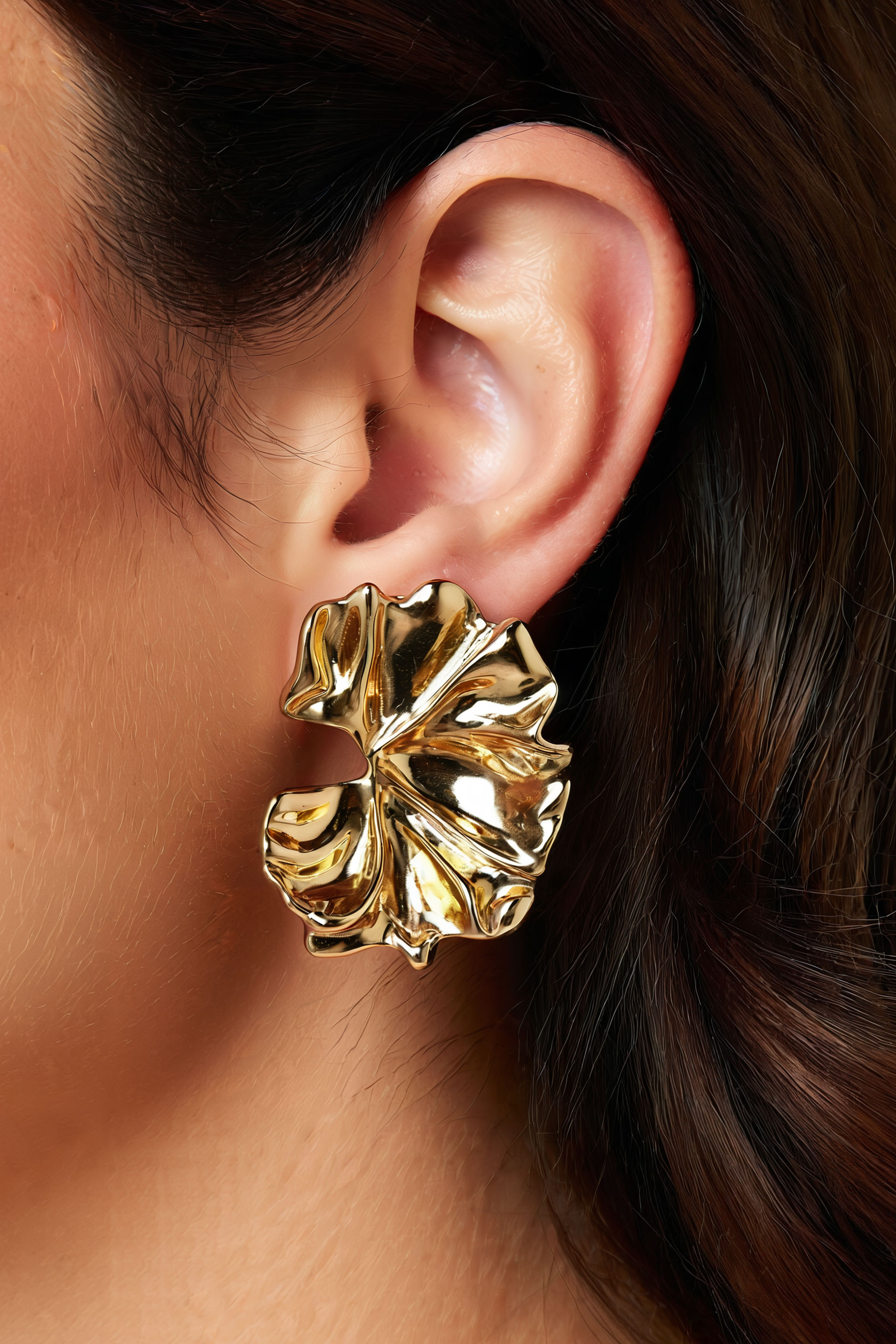 Gold Tone Molten Floral Earrings | Yours Clothing 1