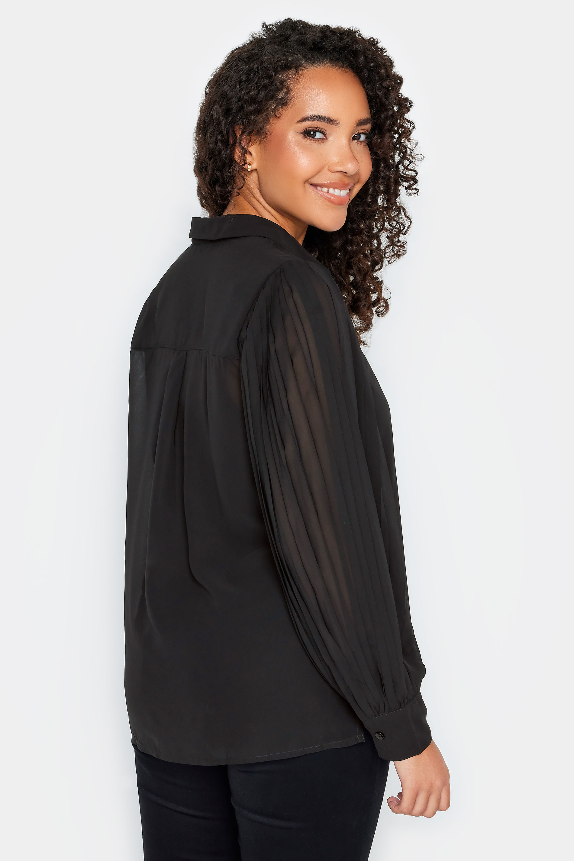 M&Co Black Pleat Sleeve Shirt | M&Co 3
