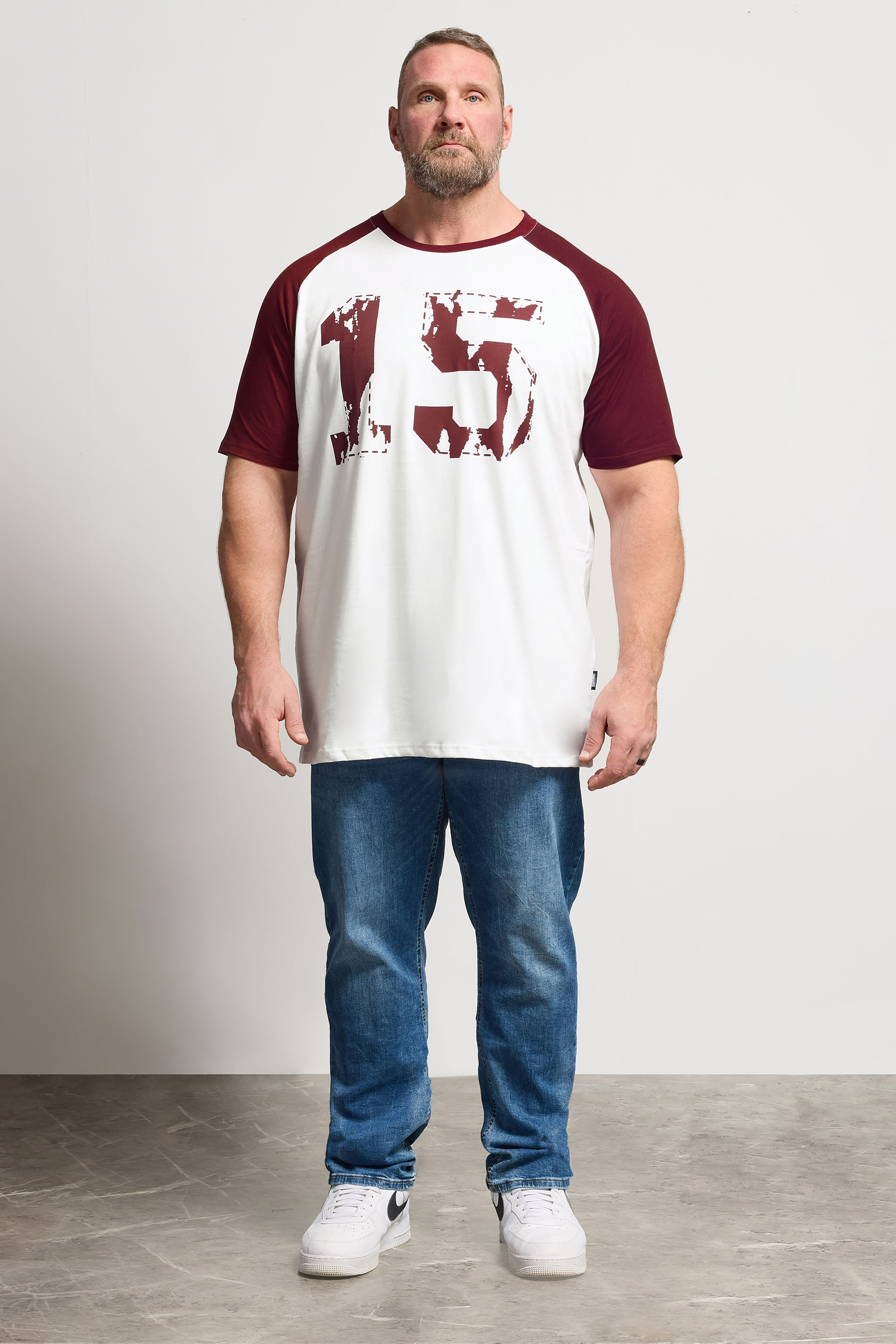 BadRhino Big & Tall Red & White Extra Long Raglan Football T-Shirt | BadRhino 1