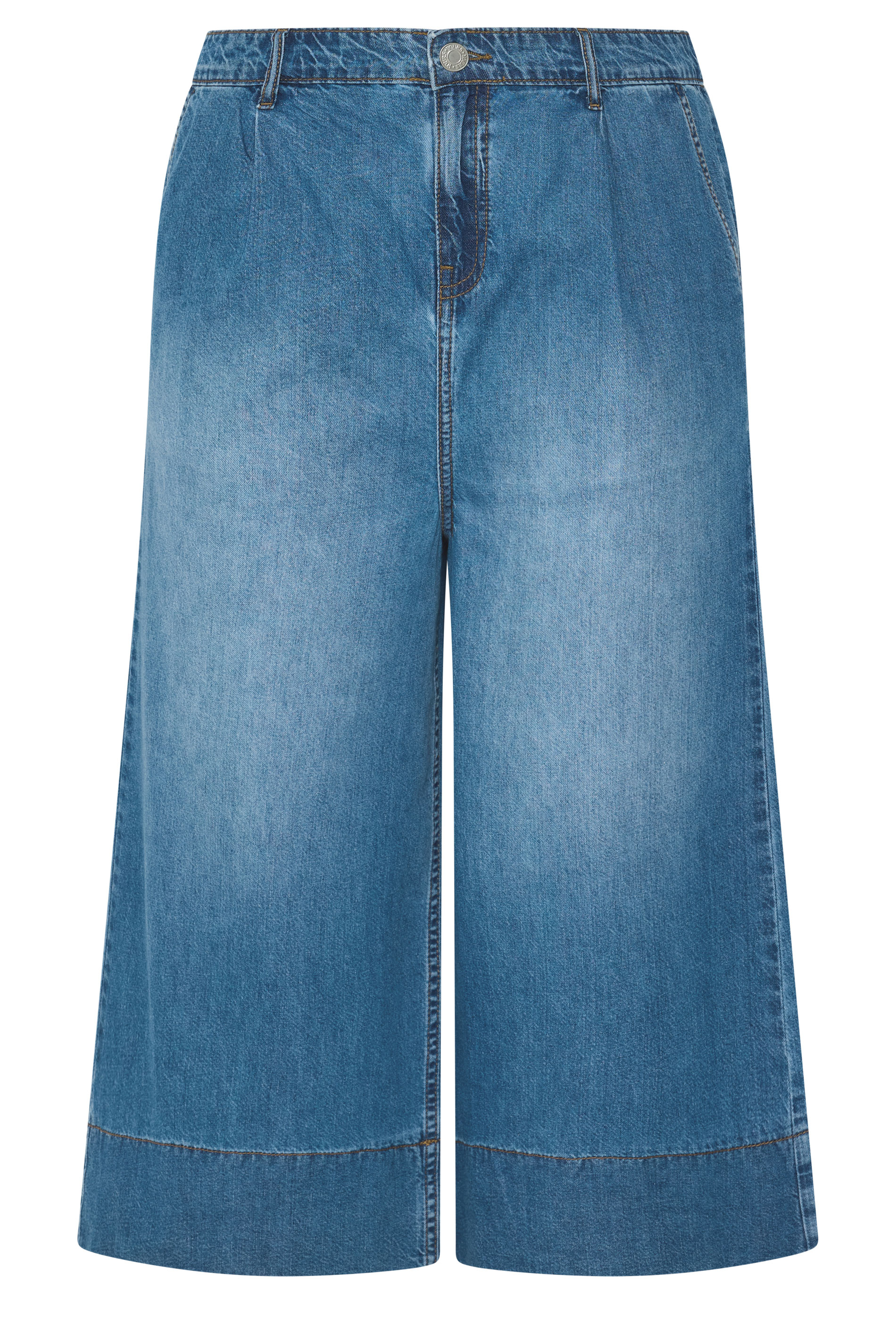 YOURS Plus Size Blue Cropped Deep Hem Jeans | Yours Clothing 6