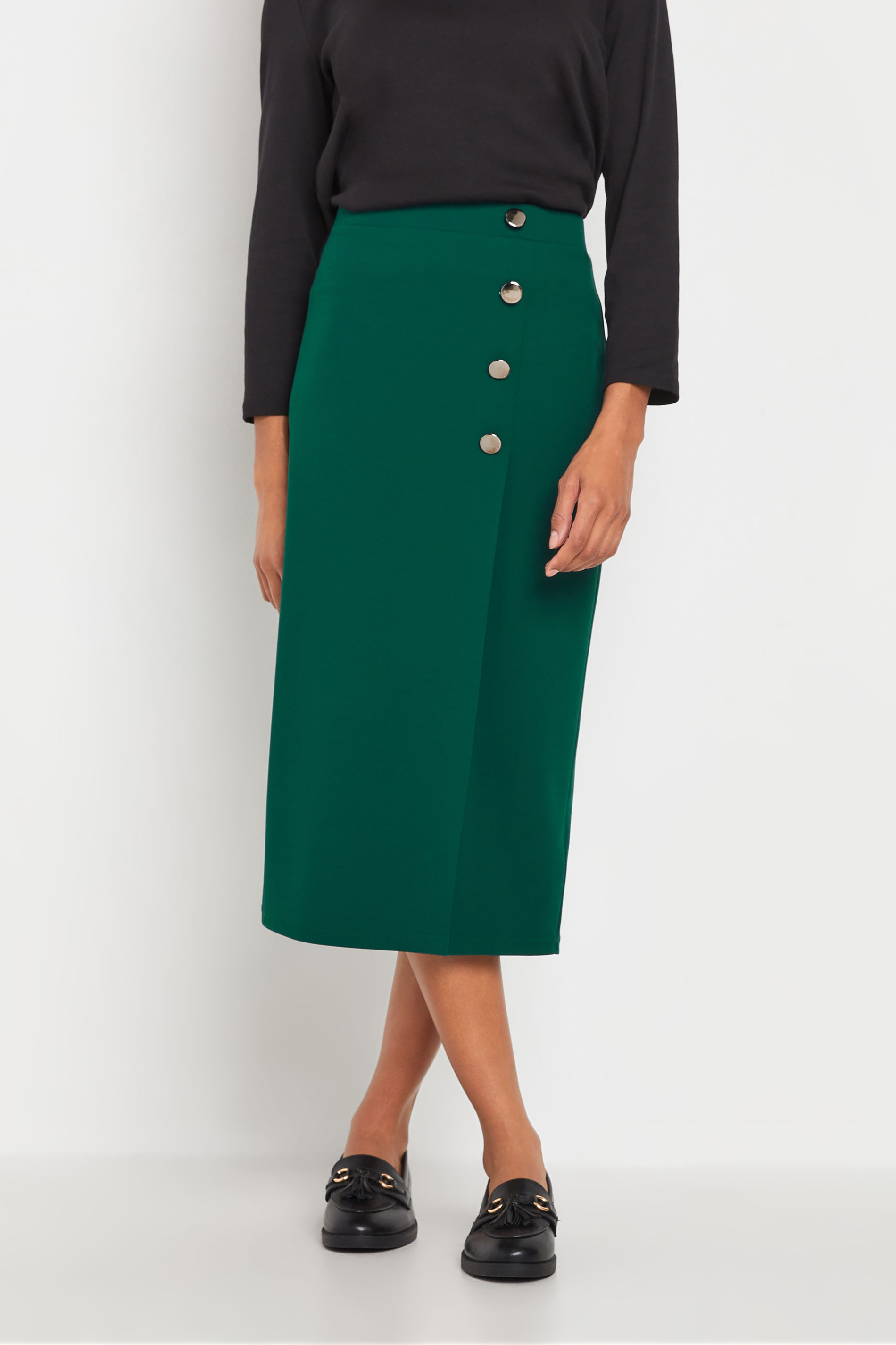 M&Co Teal Green Button Detail Midi Skirt | M&Co 1