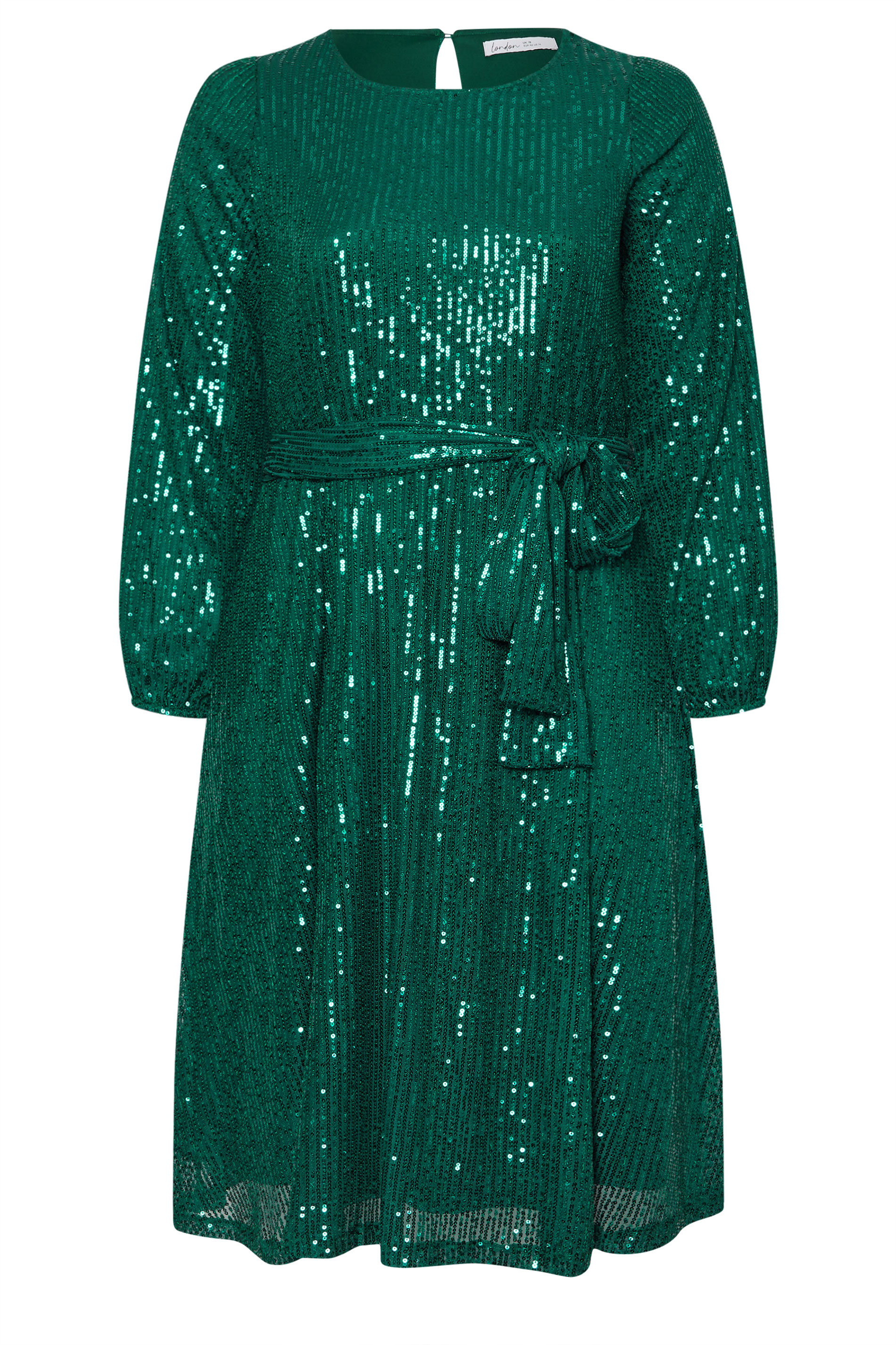 YOURS LONDON Plus Size Green Sequin Skater Midi Dress | Yours Clothing 5