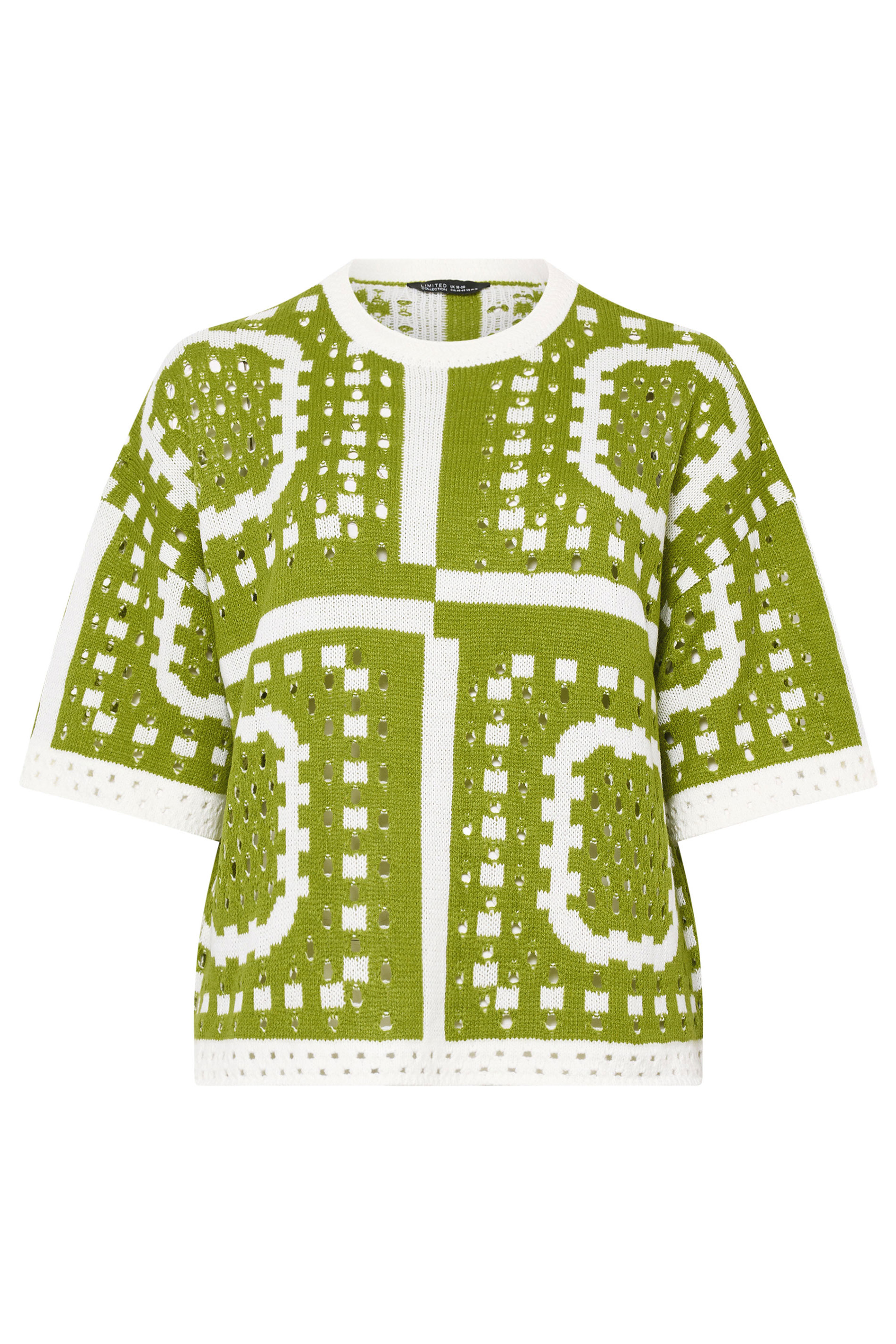 LIMITED COLLECTION Plus Size Green Abstract Crochet Boxy Top | Yours Clothing 6